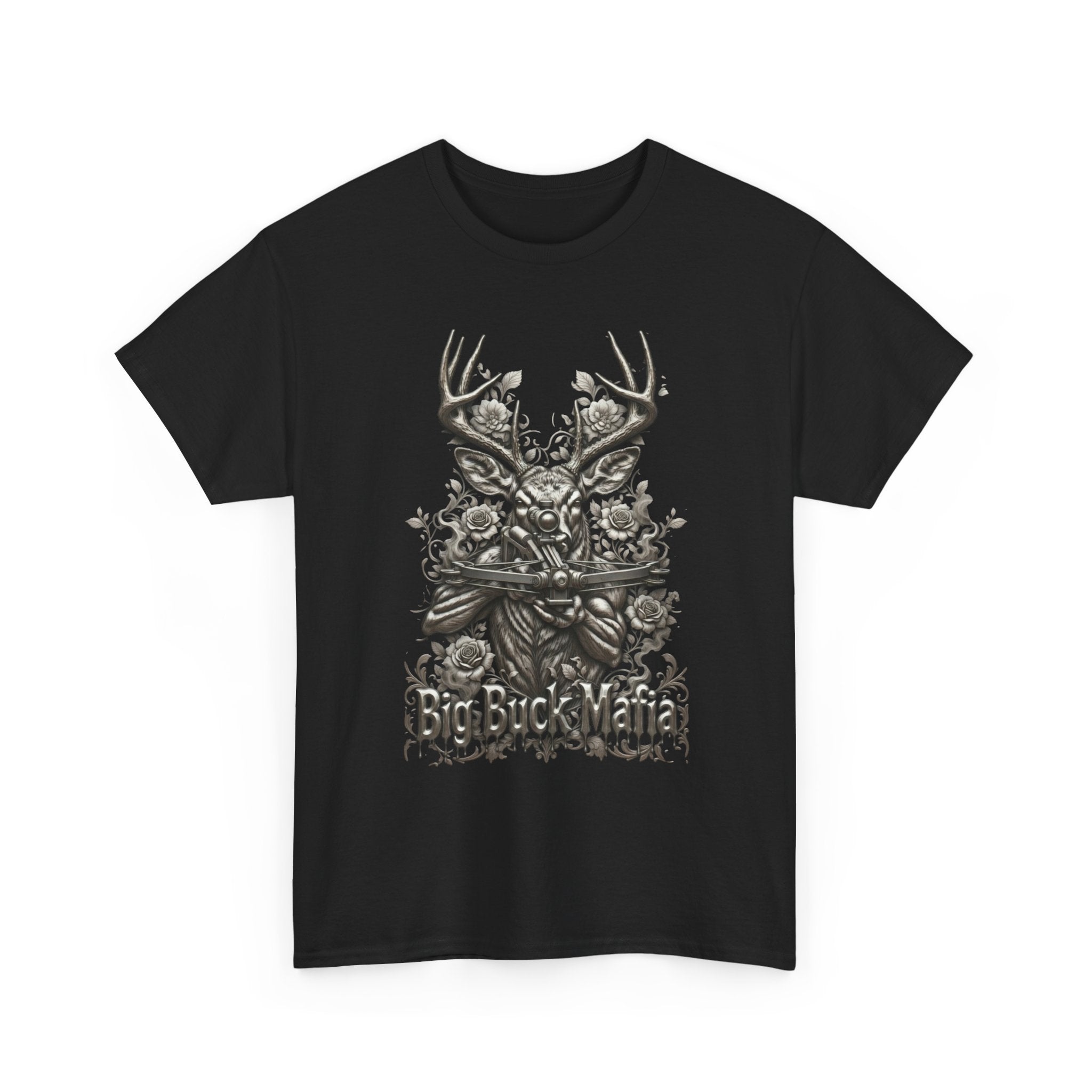Big Buck Mafia Deer Skull & Rifles Graphic Tee — Rustic Hunting Cabin Shirt