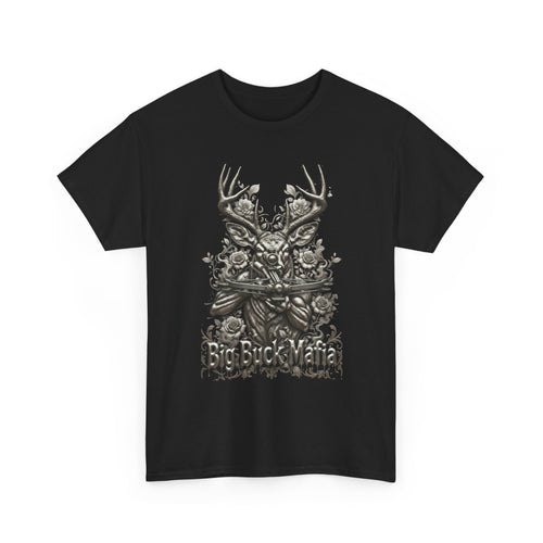 Big Buck Mafia Deer Skull & Rifles Graphic Tee — Rustic Hunting Cabin Shirt