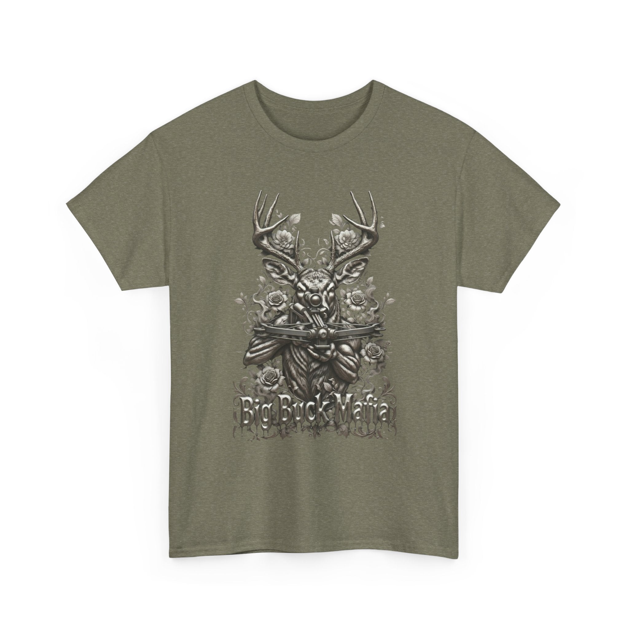 Big Buck Mafia Deer Skull & Rifles Graphic Tee — Rustic Hunting Cabin Shirt