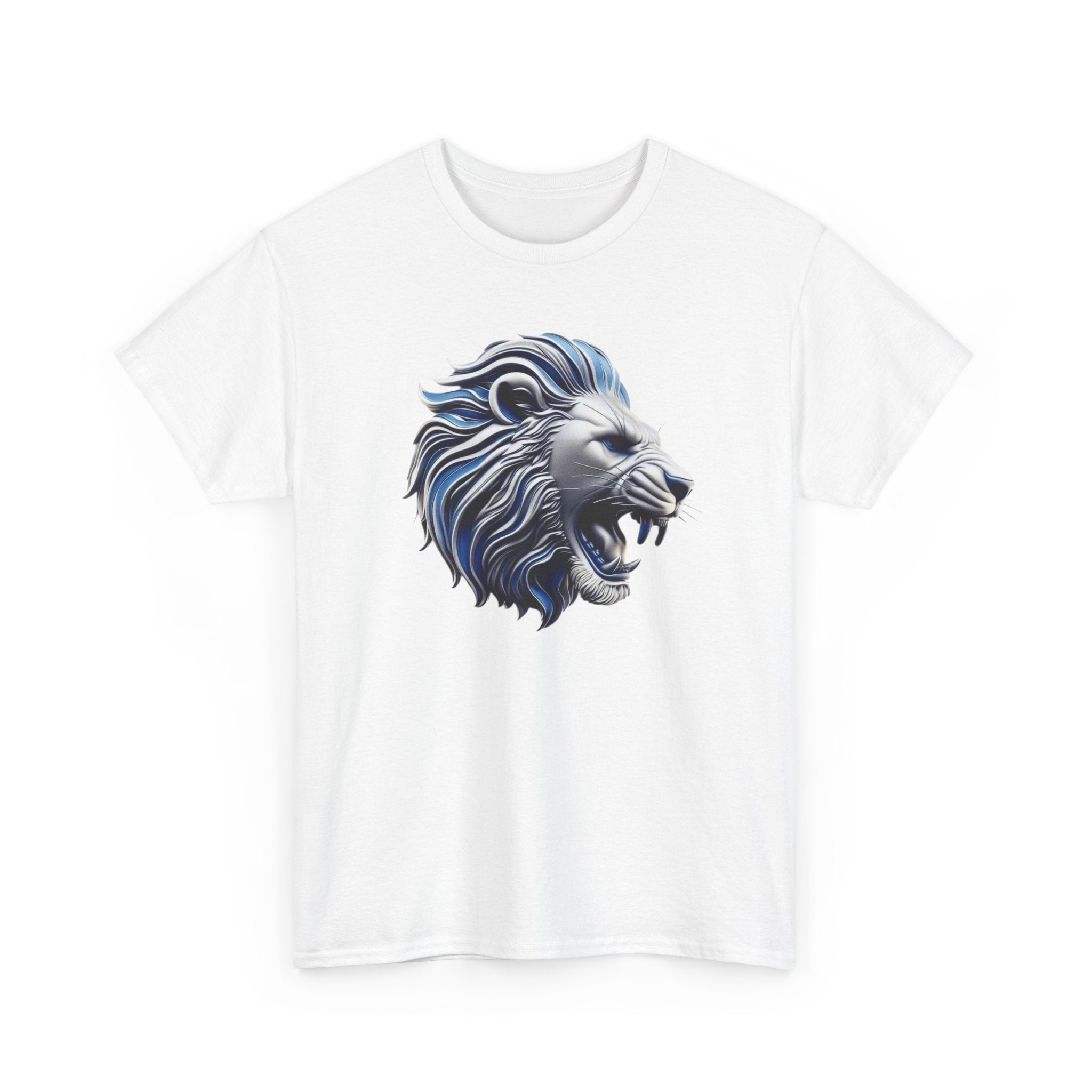 Roaring Blue Lion Graphic Tee — Bold Tribal Lion Head T‑Shirt