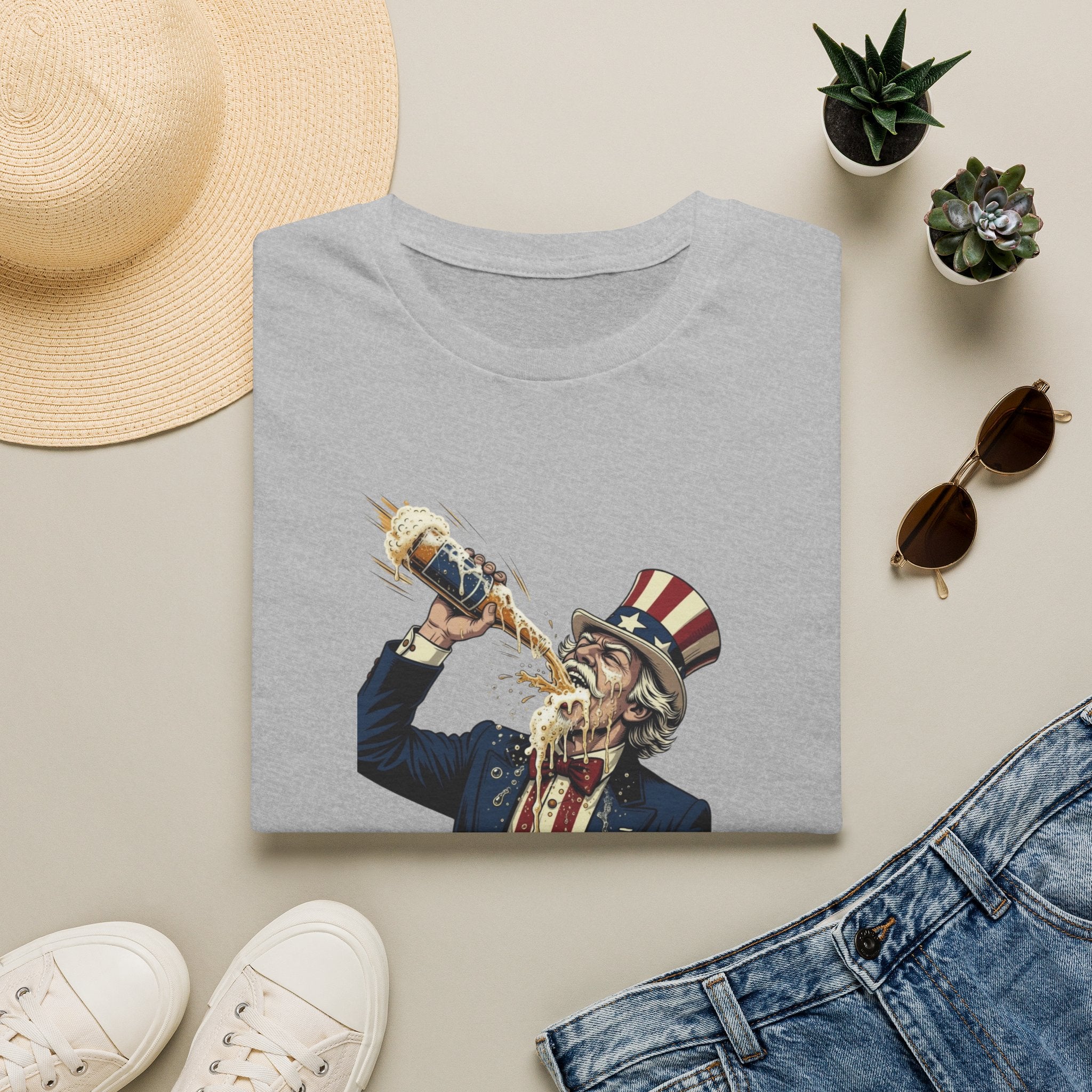 T-Shirt — Patriotic Uncle Sam Beer Chug Graphic (America 250)