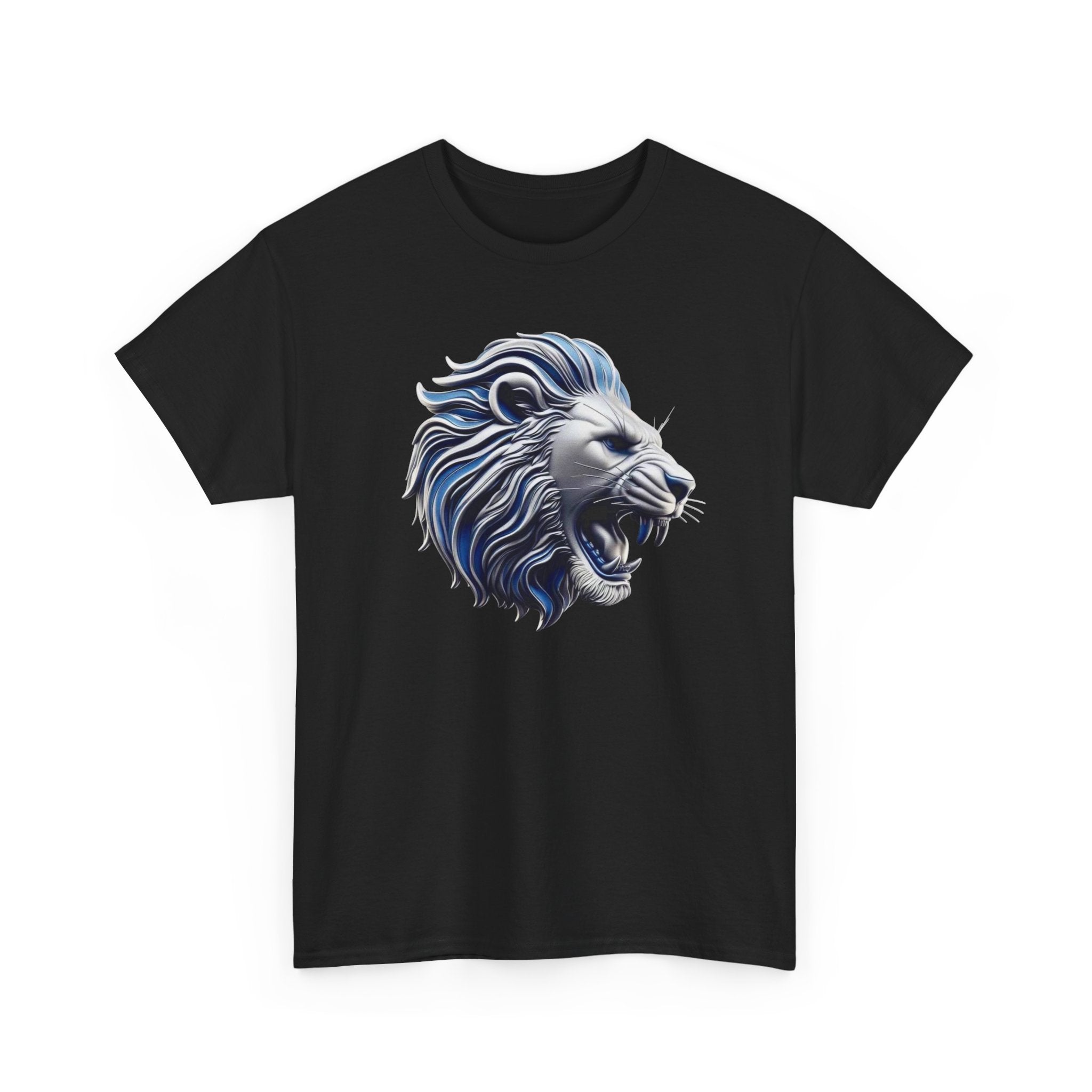 Roaring Blue Lion Graphic Tee — Bold Tribal Lion Head T‑Shirt