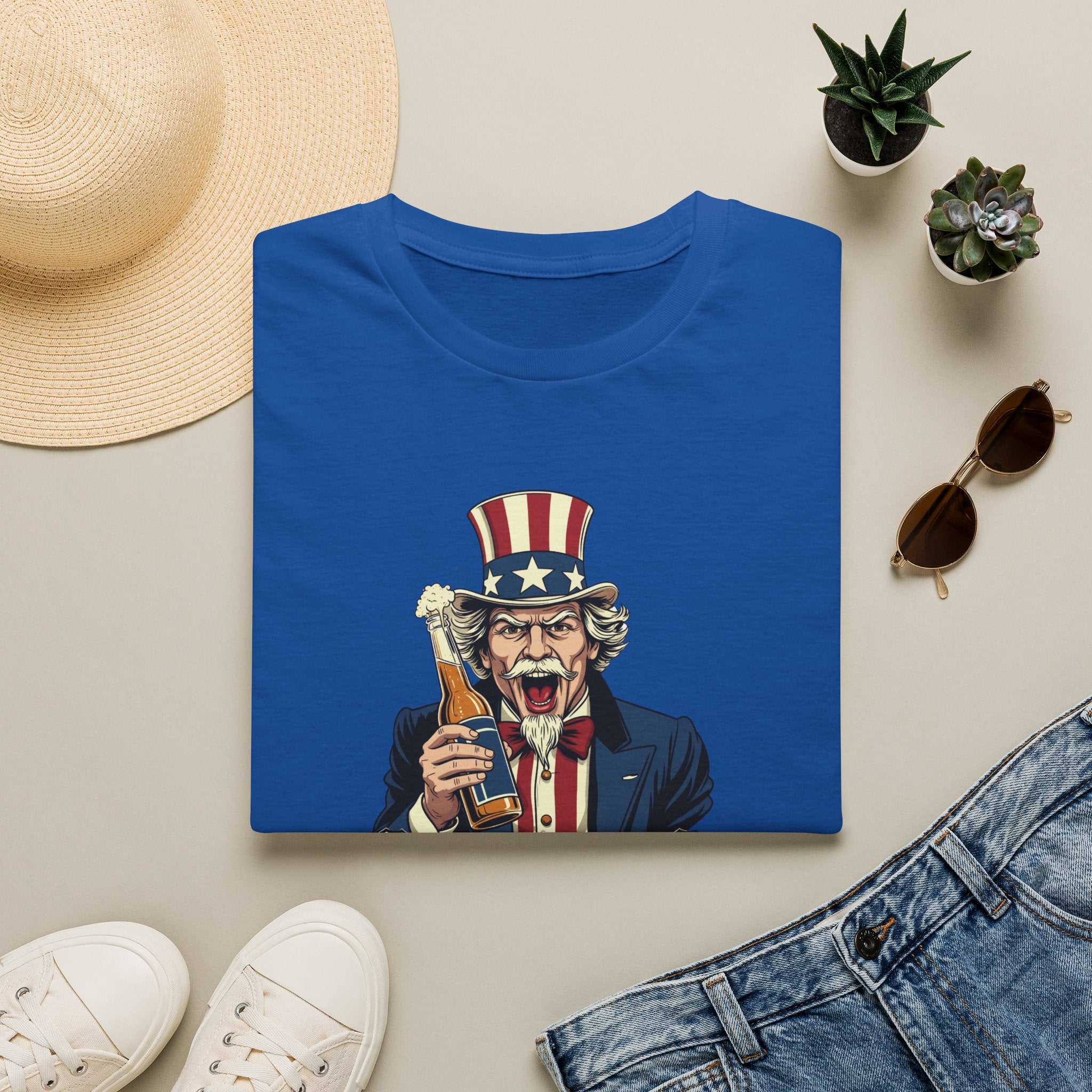 Uncle Sam Beer Graphic T-Shirt — Patriotic "America 250" Party Tee