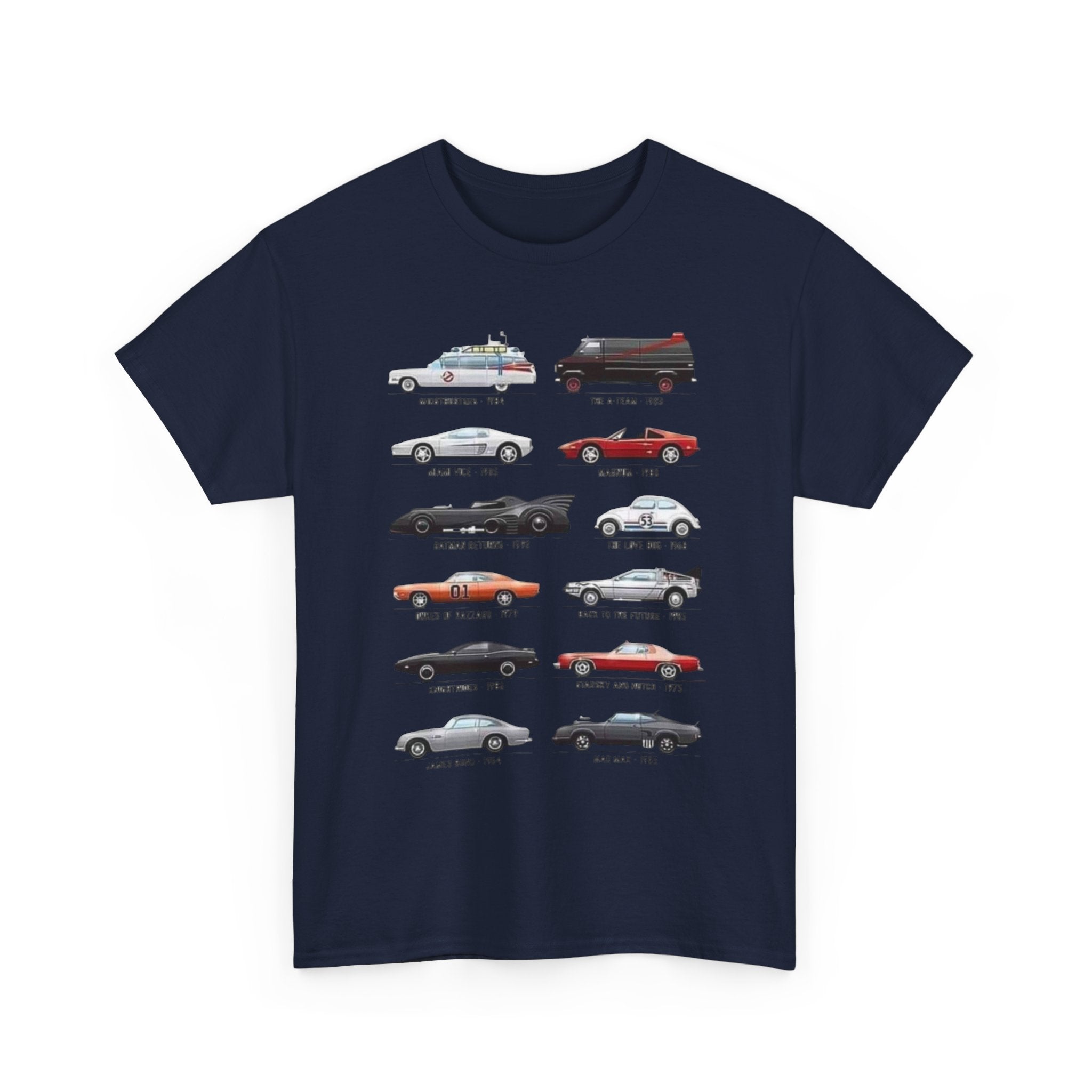 Classic Muscle Movie and TV Cars Tee — Vintage Car Illustration T-Shirt
