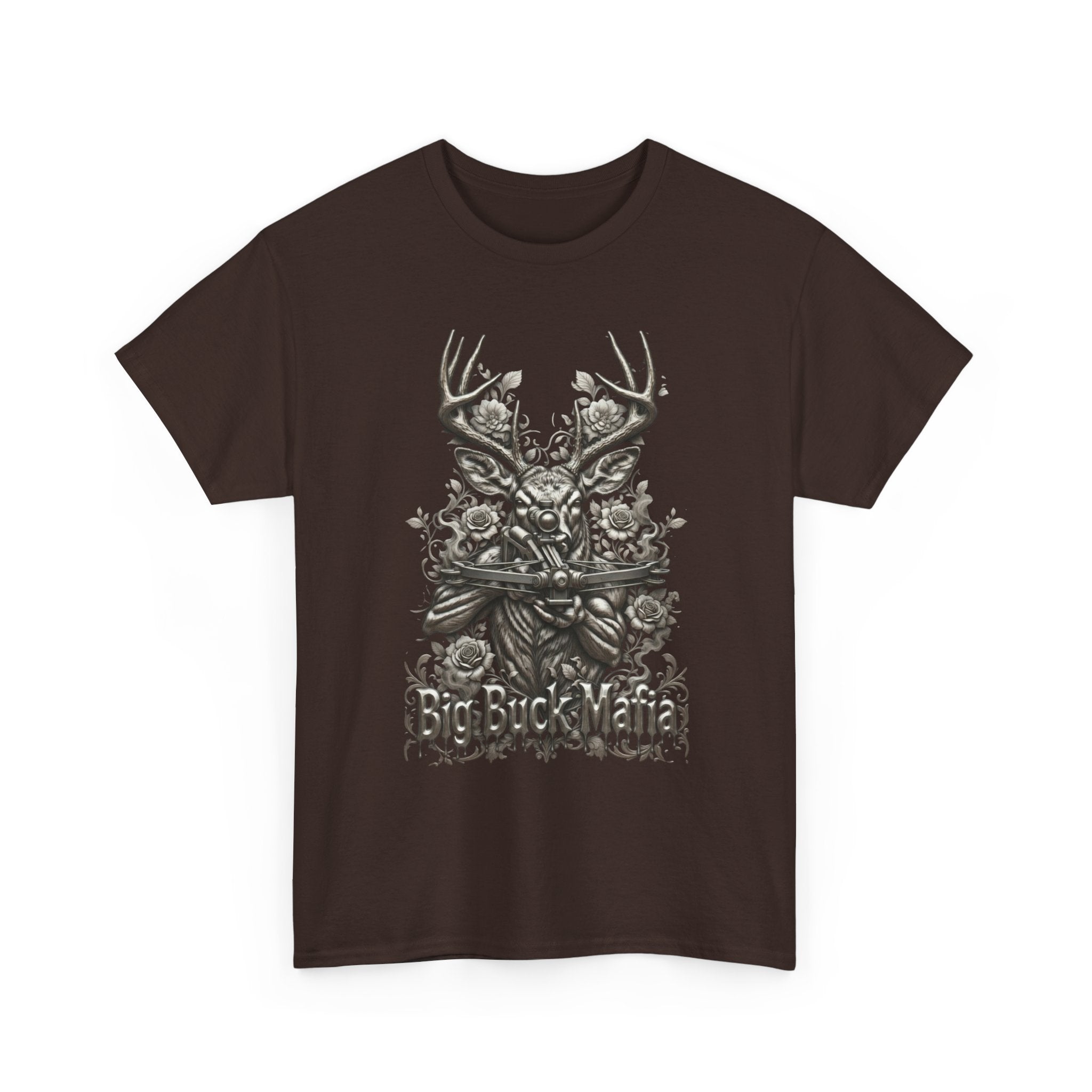 Big Buck Mafia Deer Skull & Rifles Graphic Tee — Rustic Hunting Cabin Shirt