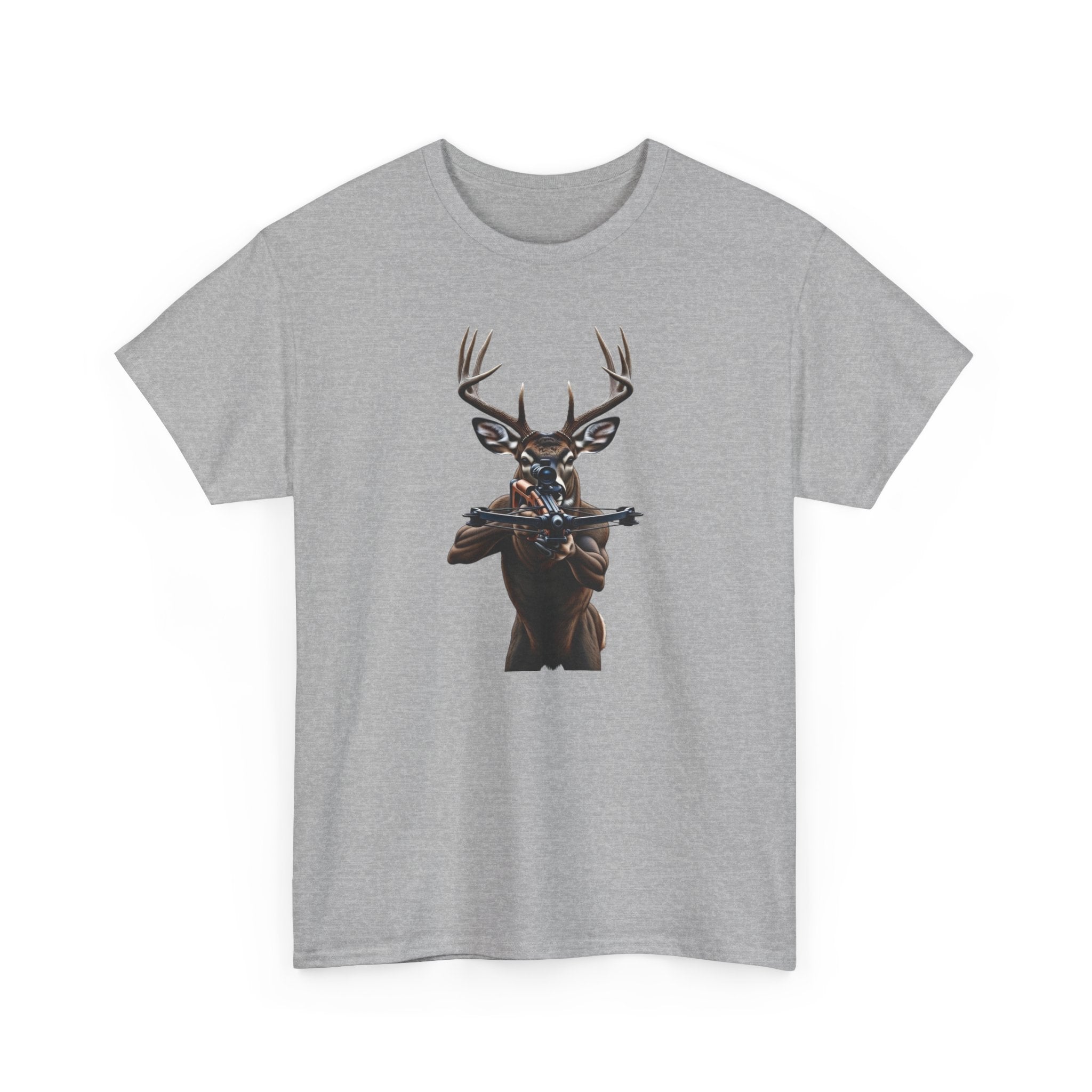 Deer Hunter Graphic Tee – Antlered Deer with Rifle T-Shirt