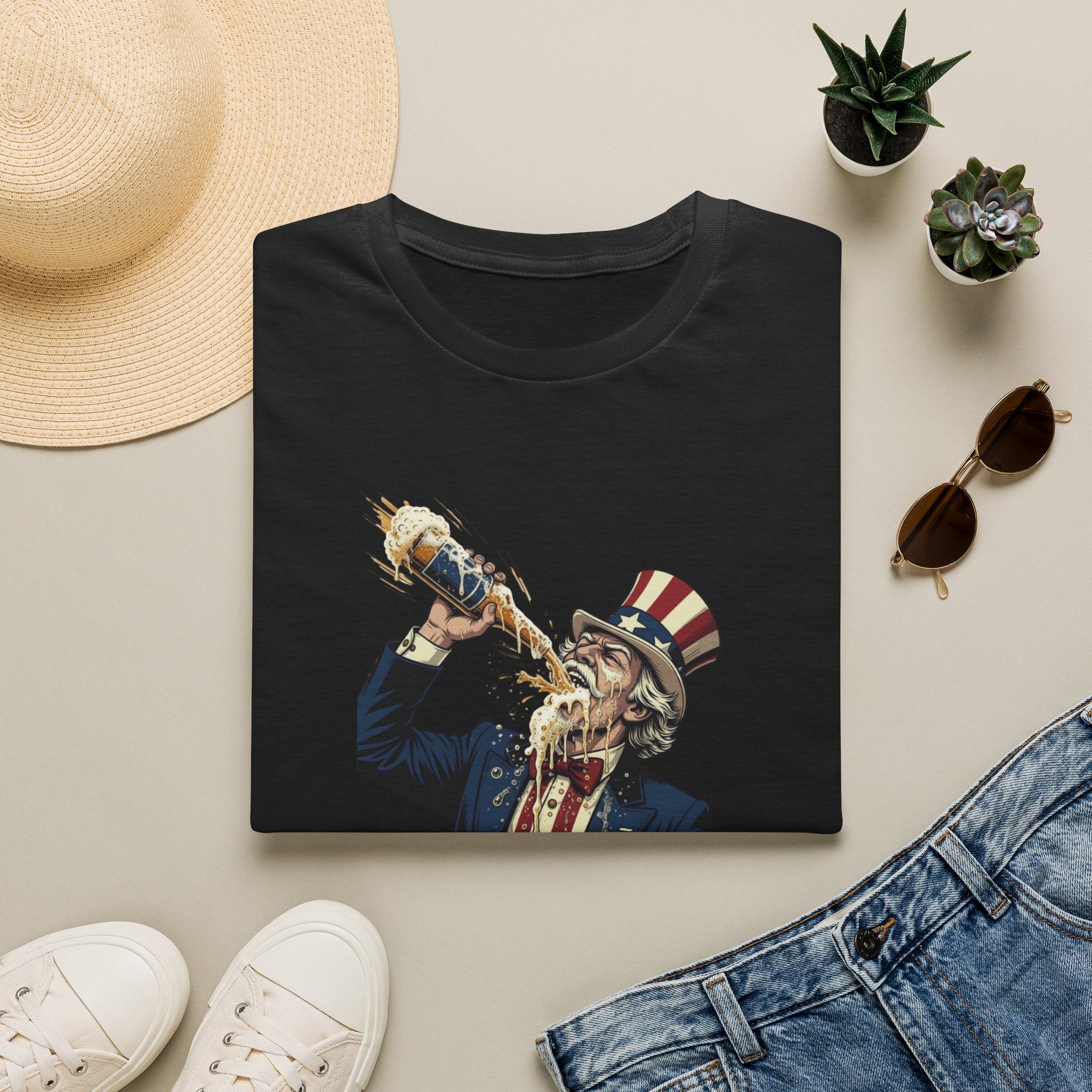 T-Shirt — Patriotic Uncle Sam Beer Chug Graphic (America 250)