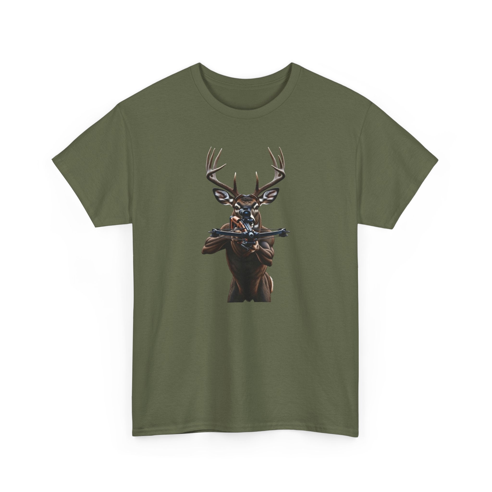 Deer Hunter Graphic Tee – Antlered Deer with Rifle T-Shirt