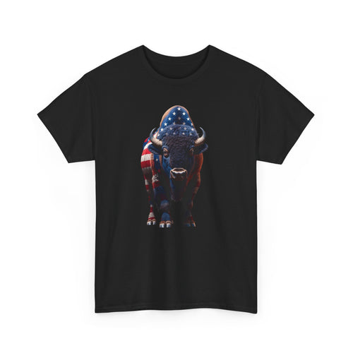 American Flag Buffalo T-Shirt — Patriotic Bison Tee for 4th of July