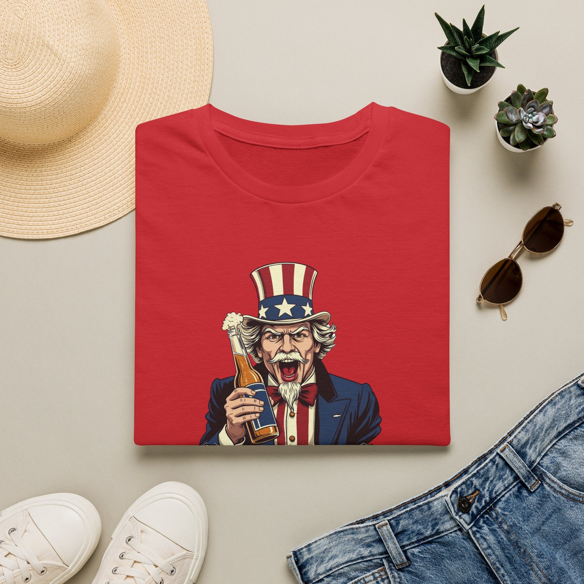 Uncle Sam Beer Graphic T-Shirt — Patriotic "America 250" Party Tee