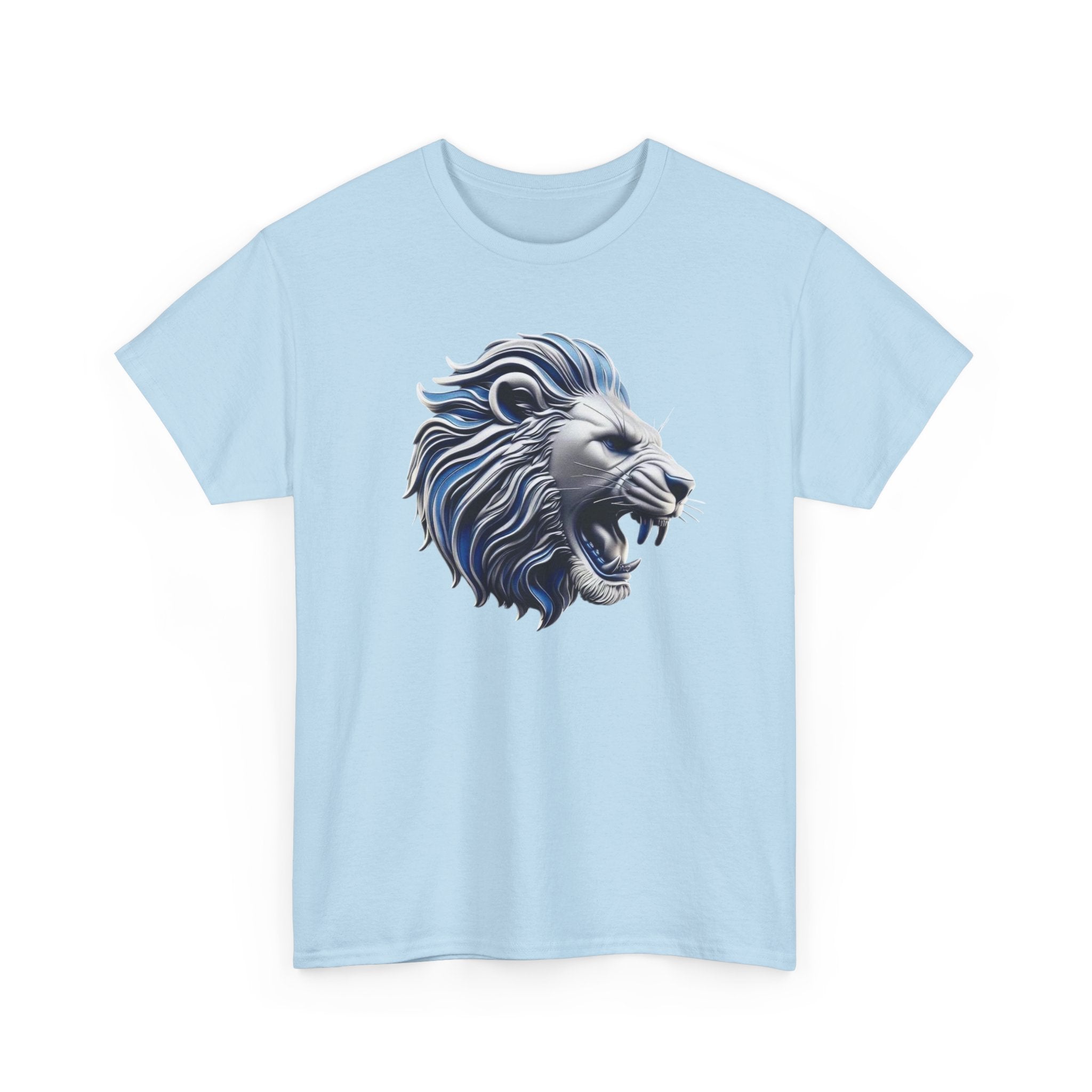 Roaring Blue Lion Graphic Tee — Bold Tribal Lion Head T‑Shirt