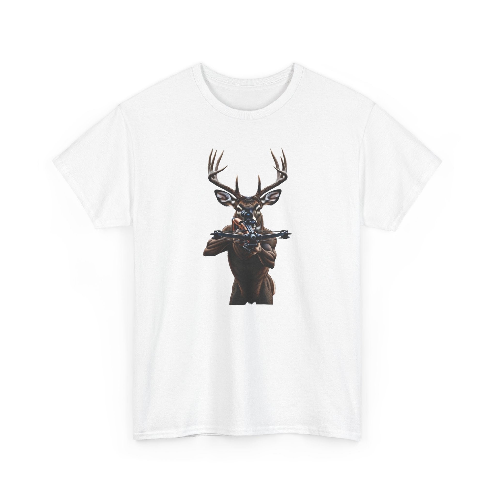 Deer Hunter Graphic Tee – Antlered Deer with Rifle T-Shirt