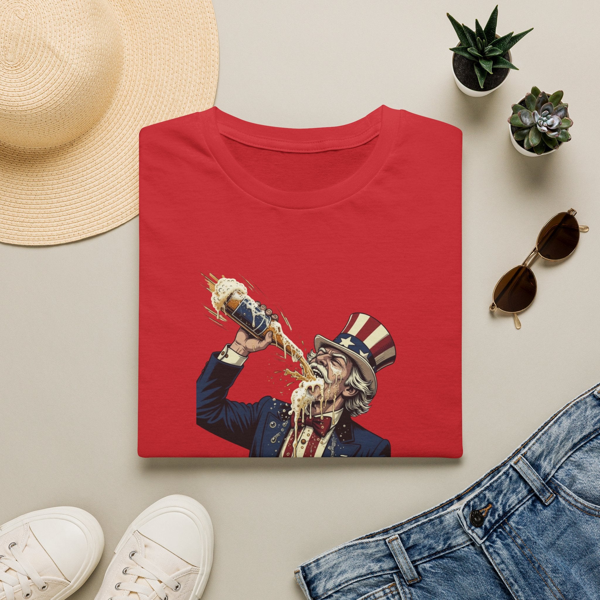 T-Shirt — Patriotic Uncle Sam Beer Chug Graphic (America 250)