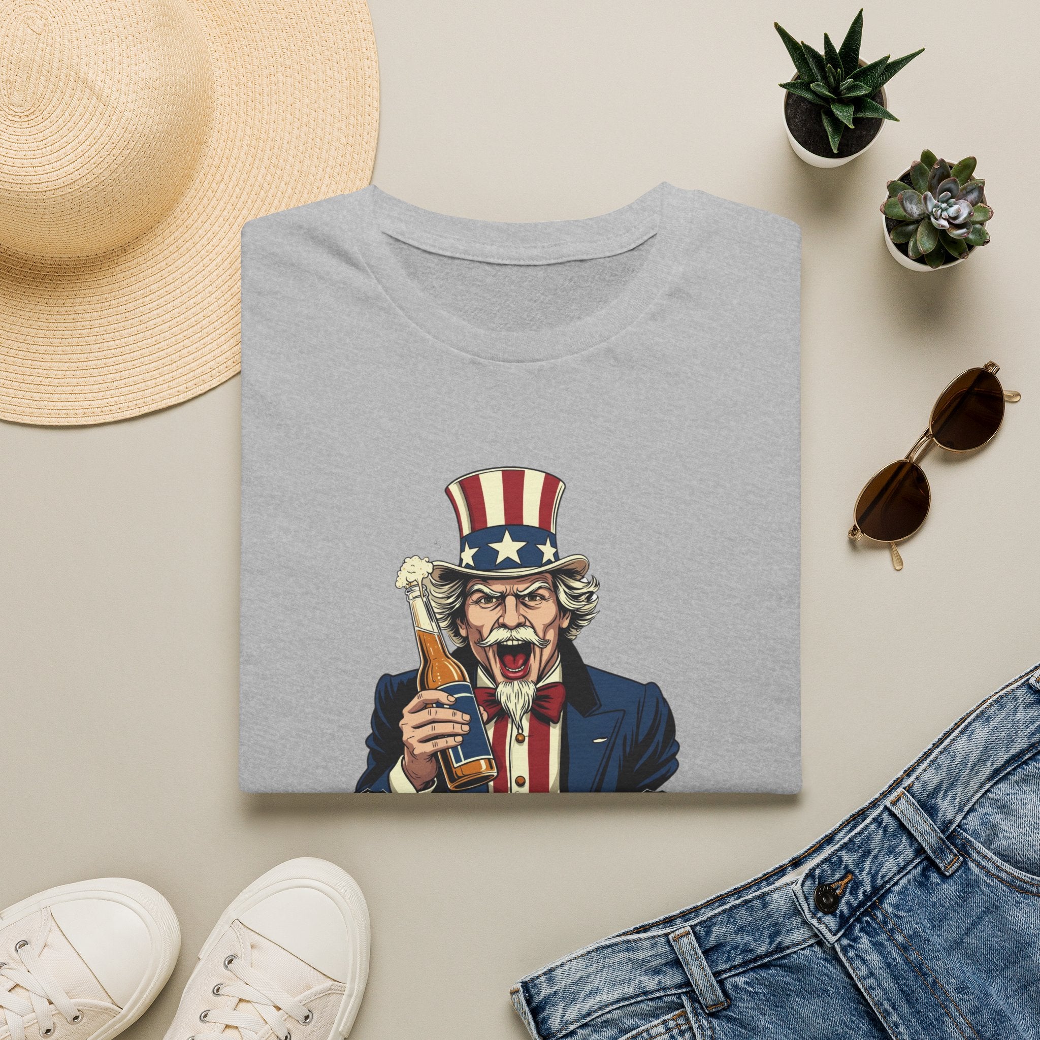 Uncle Sam Beer Graphic T-Shirt — Patriotic "America 250" Party Tee
