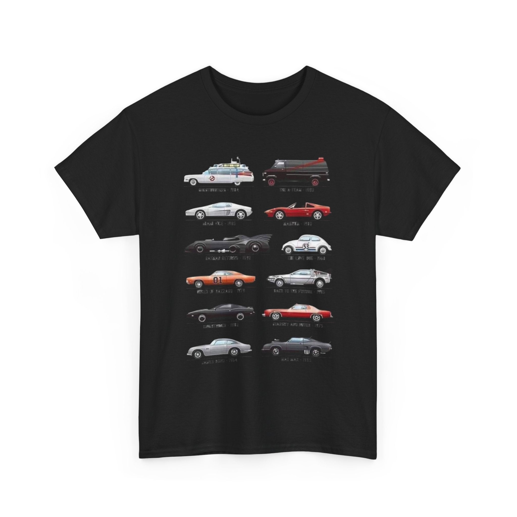 Classic Muscle Movie and TV Cars Tee — Vintage Car Illustration T-Shirt