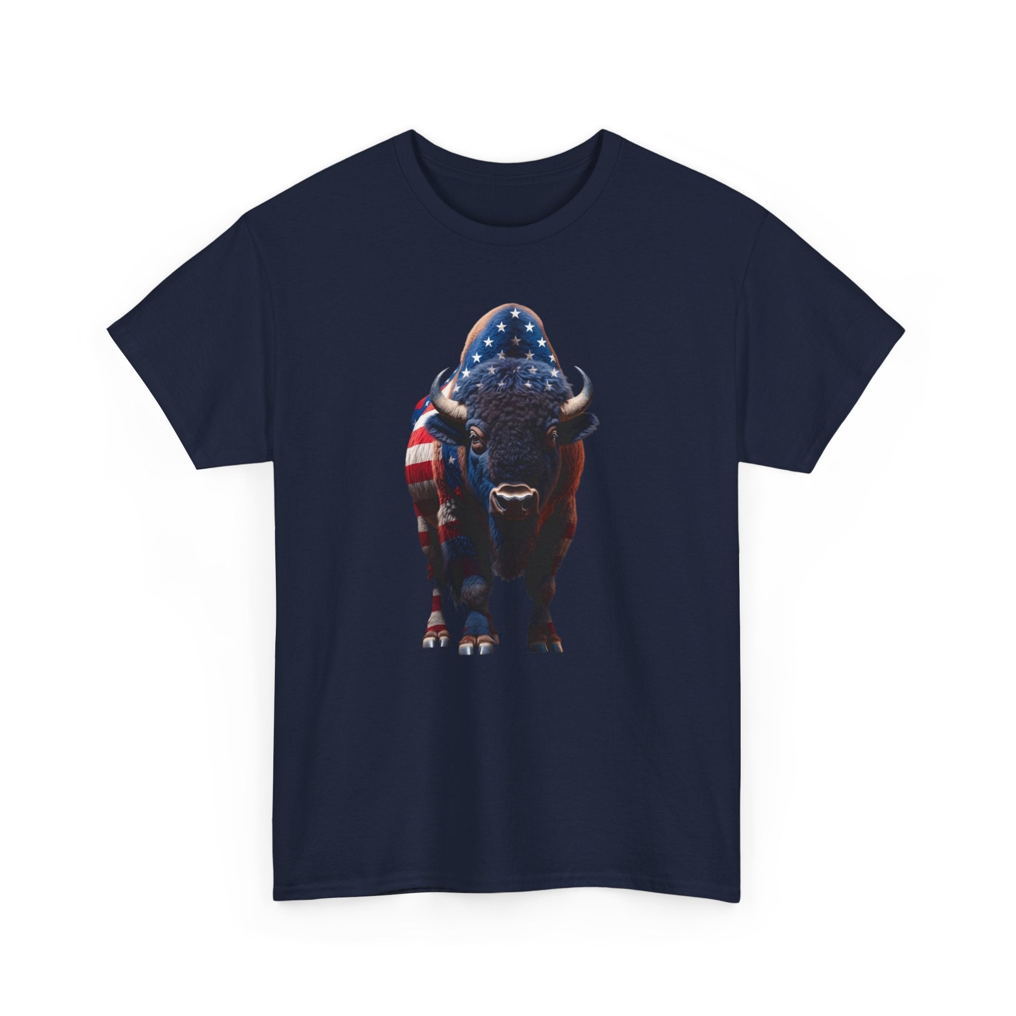 American Flag Buffalo T-Shirt — Patriotic Bison Tee for 4th of July