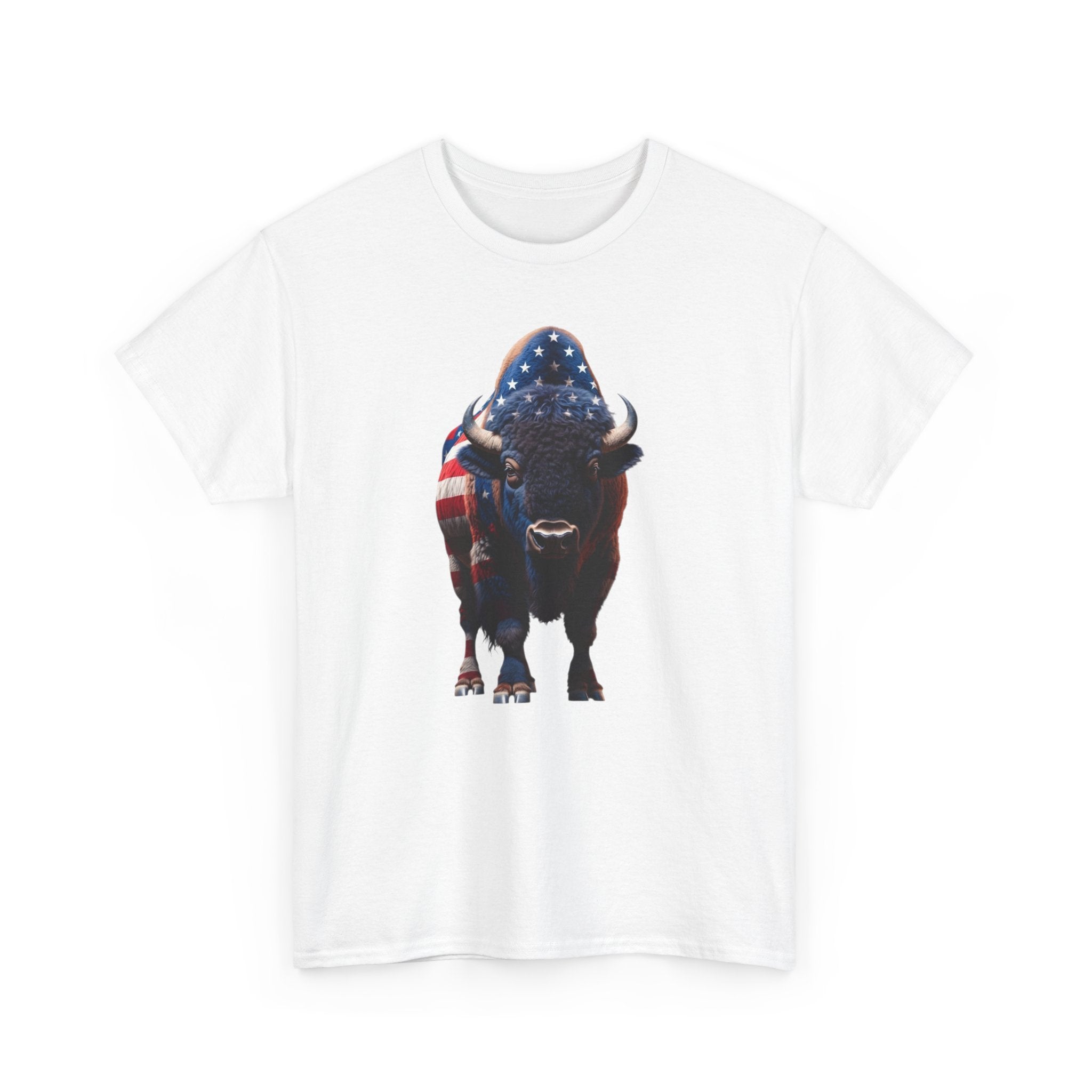 American Flag Buffalo T-Shirt — Patriotic Bison Tee for 4th of July