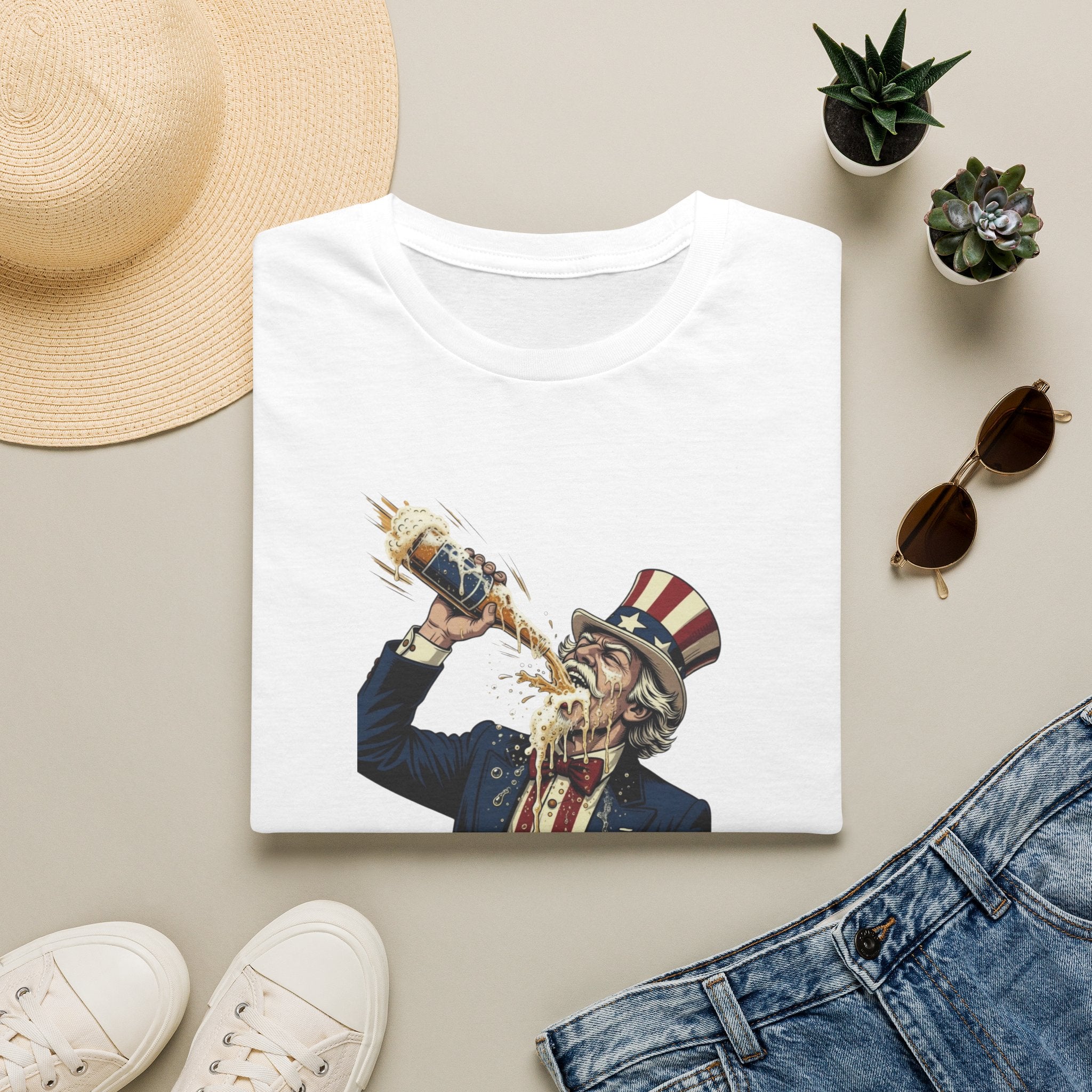 T-Shirt — Patriotic Uncle Sam Beer Chug Graphic (America 250)