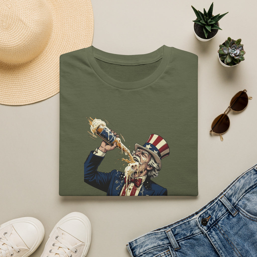 T-Shirt — Patriotic Uncle Sam Beer Chug Graphic (America 250)