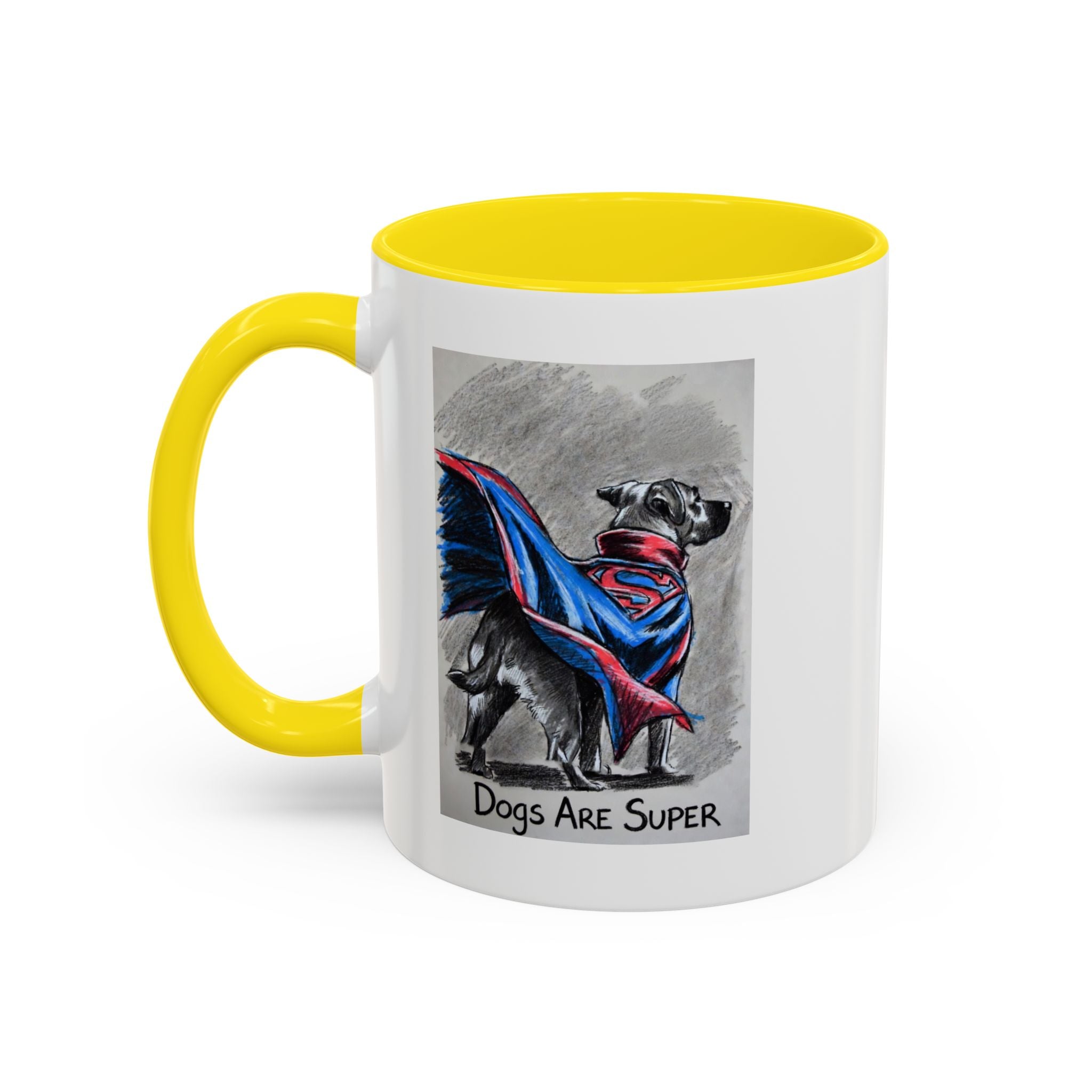 Black Accent Coffee Mug –“Dogs Are Super”  Minimal Monochrome Ceramic Mug (11/15oz)
