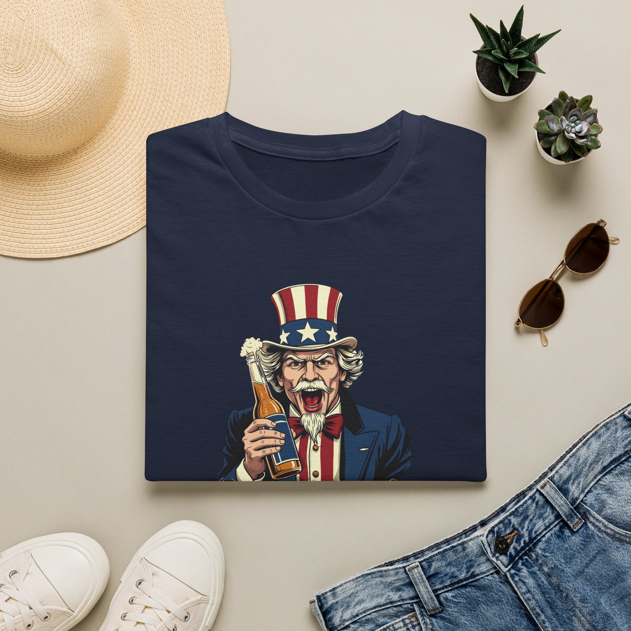 Uncle Sam Beer Graphic T-Shirt — Patriotic "America 250" Party Tee