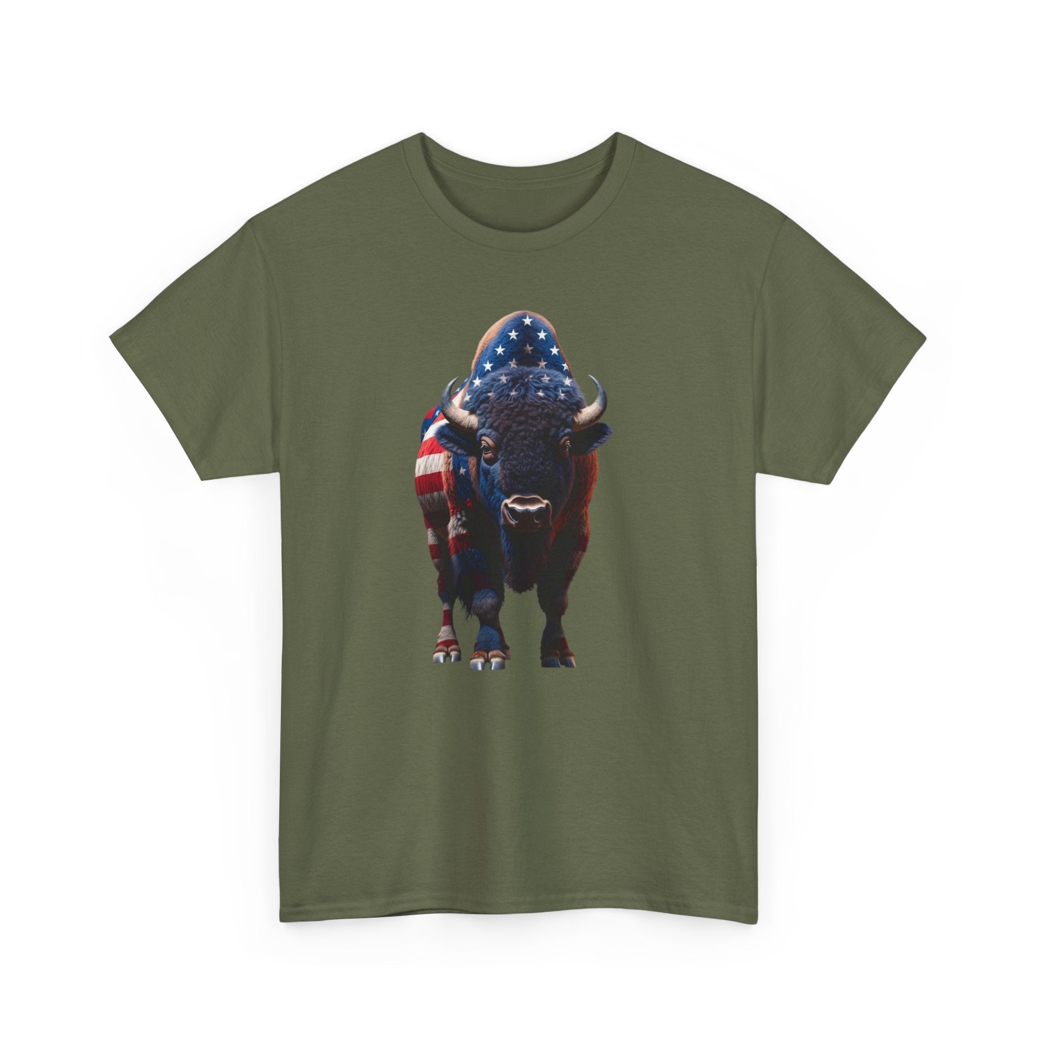 American Flag Buffalo T-Shirt — Patriotic Bison Tee for 4th of July