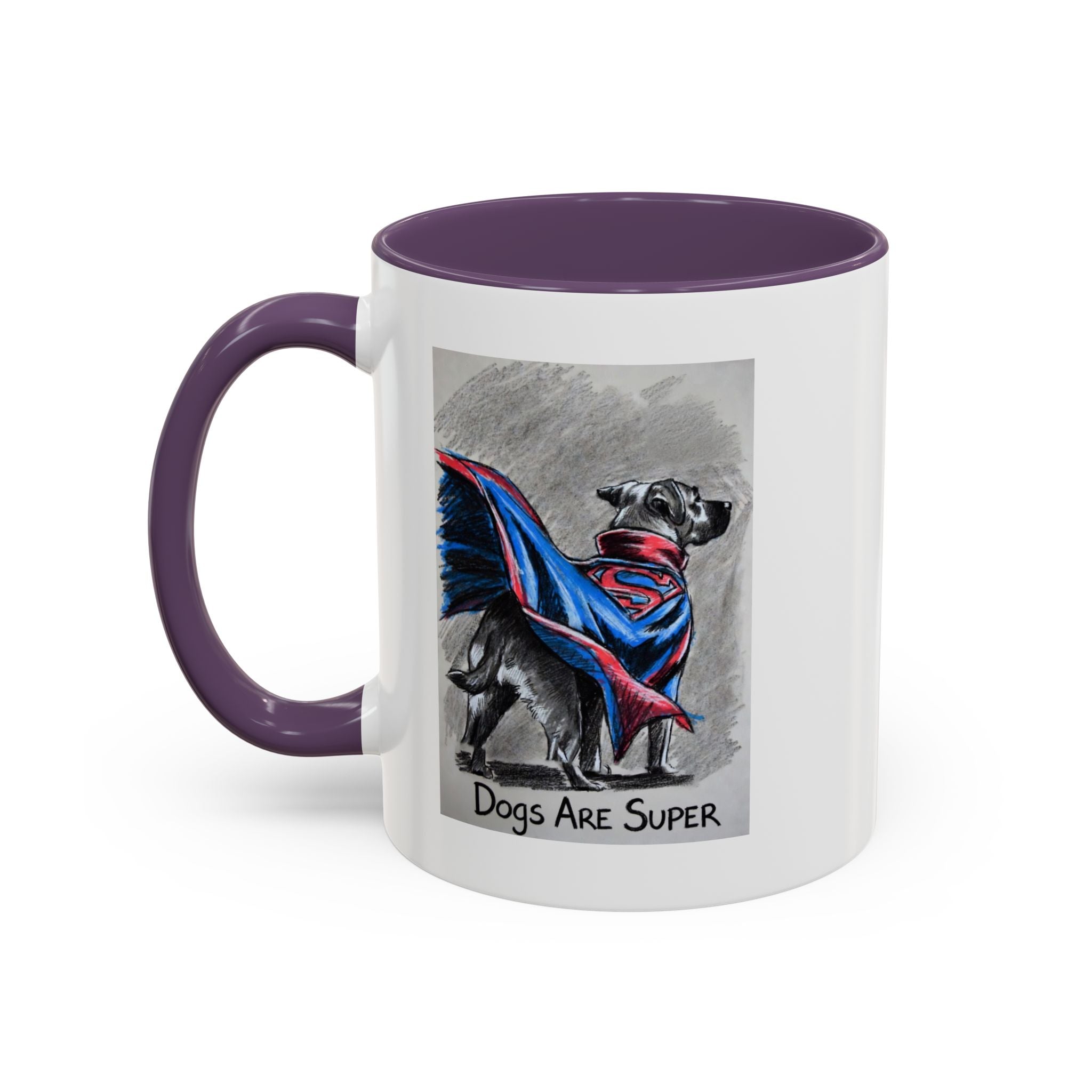 Black Accent Coffee Mug –“Dogs Are Super”  Minimal Monochrome Ceramic Mug (11/15oz)