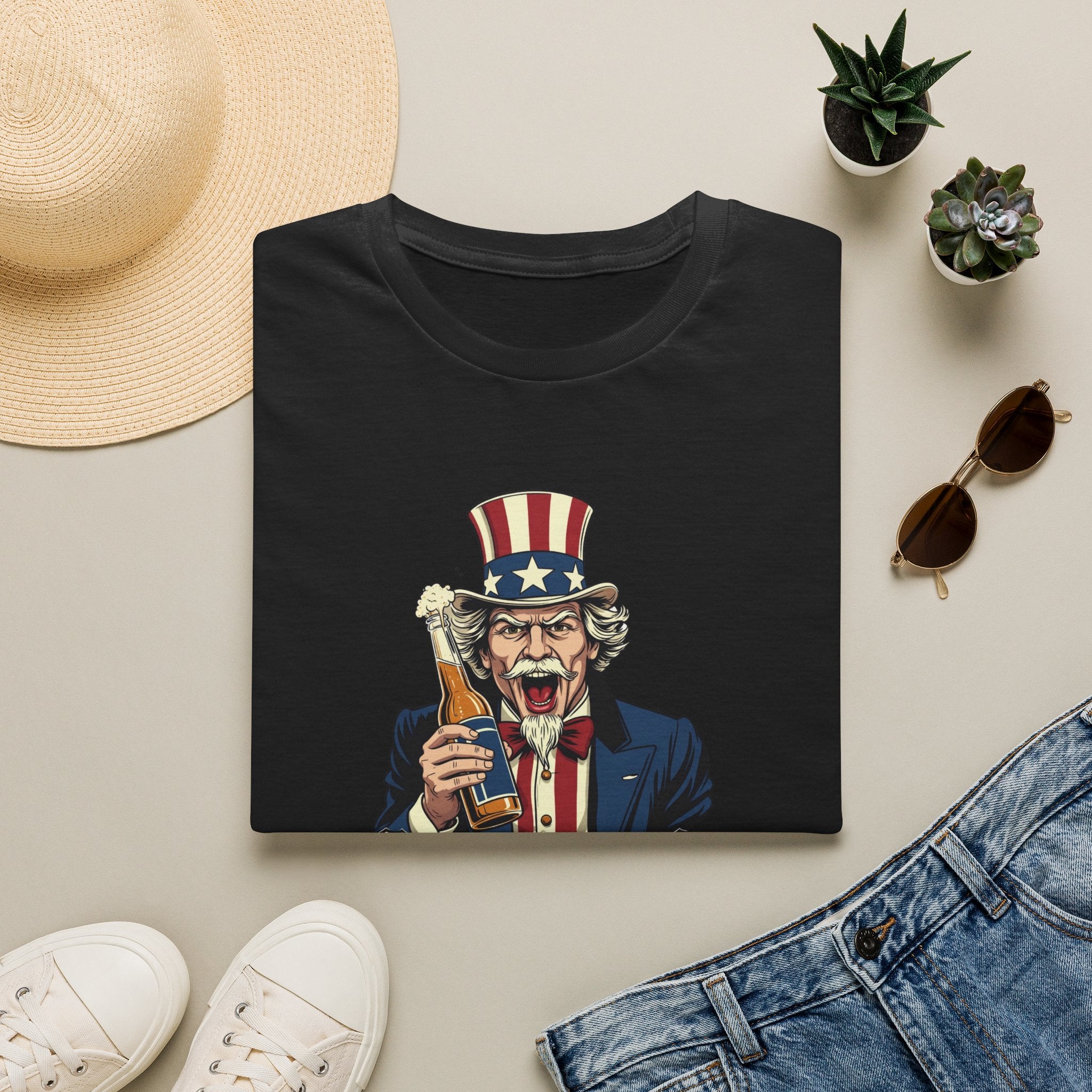 Uncle Sam Beer Graphic T-Shirt — Patriotic "America 250" Party Tee