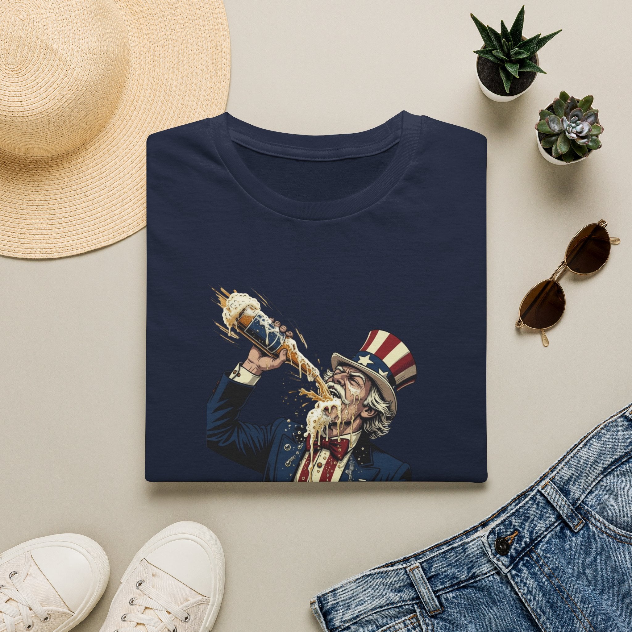 T-Shirt — Patriotic Uncle Sam Beer Chug Graphic (America 250)