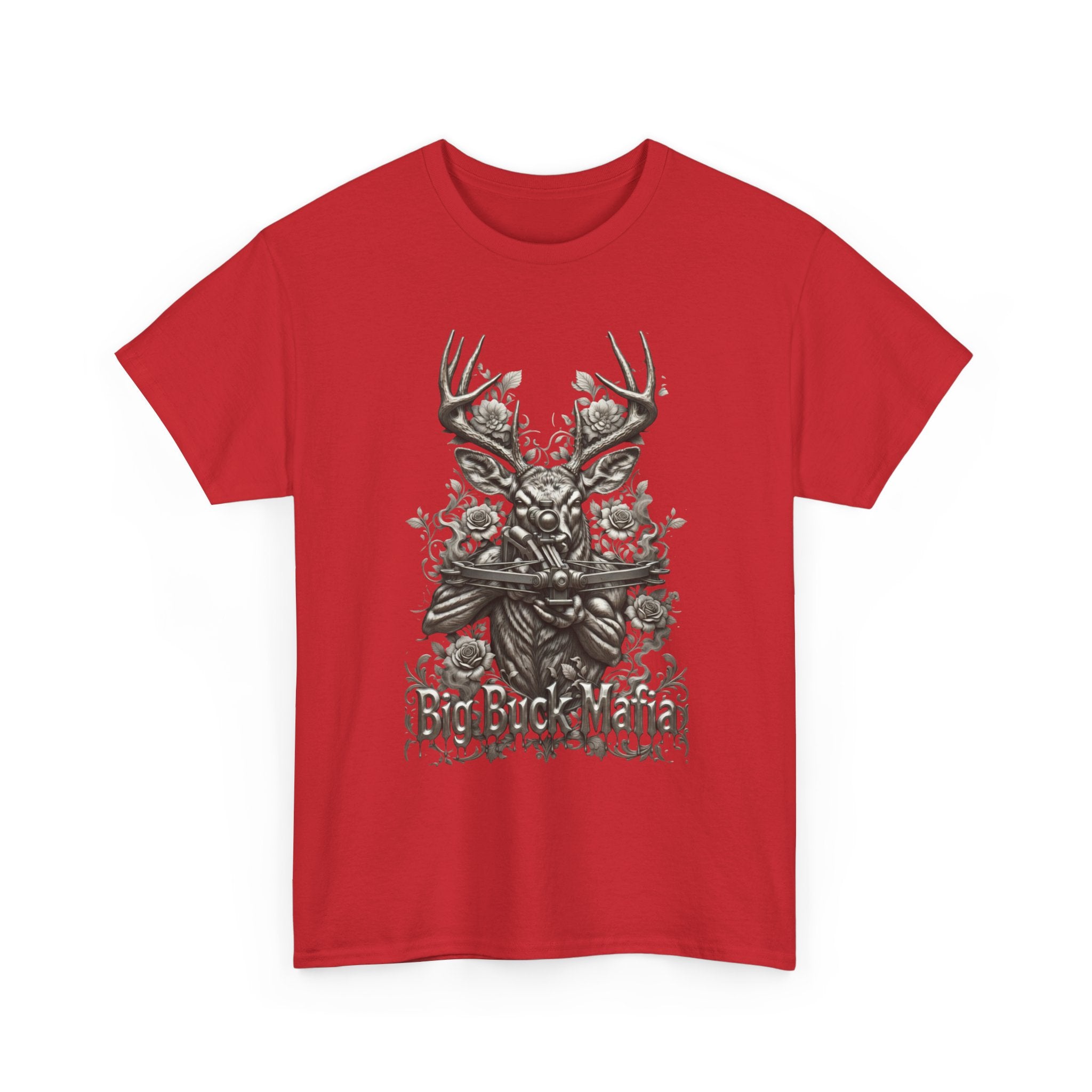 Big Buck Mafia Deer Skull & Rifles Graphic Tee — Rustic Hunting Cabin Shirt