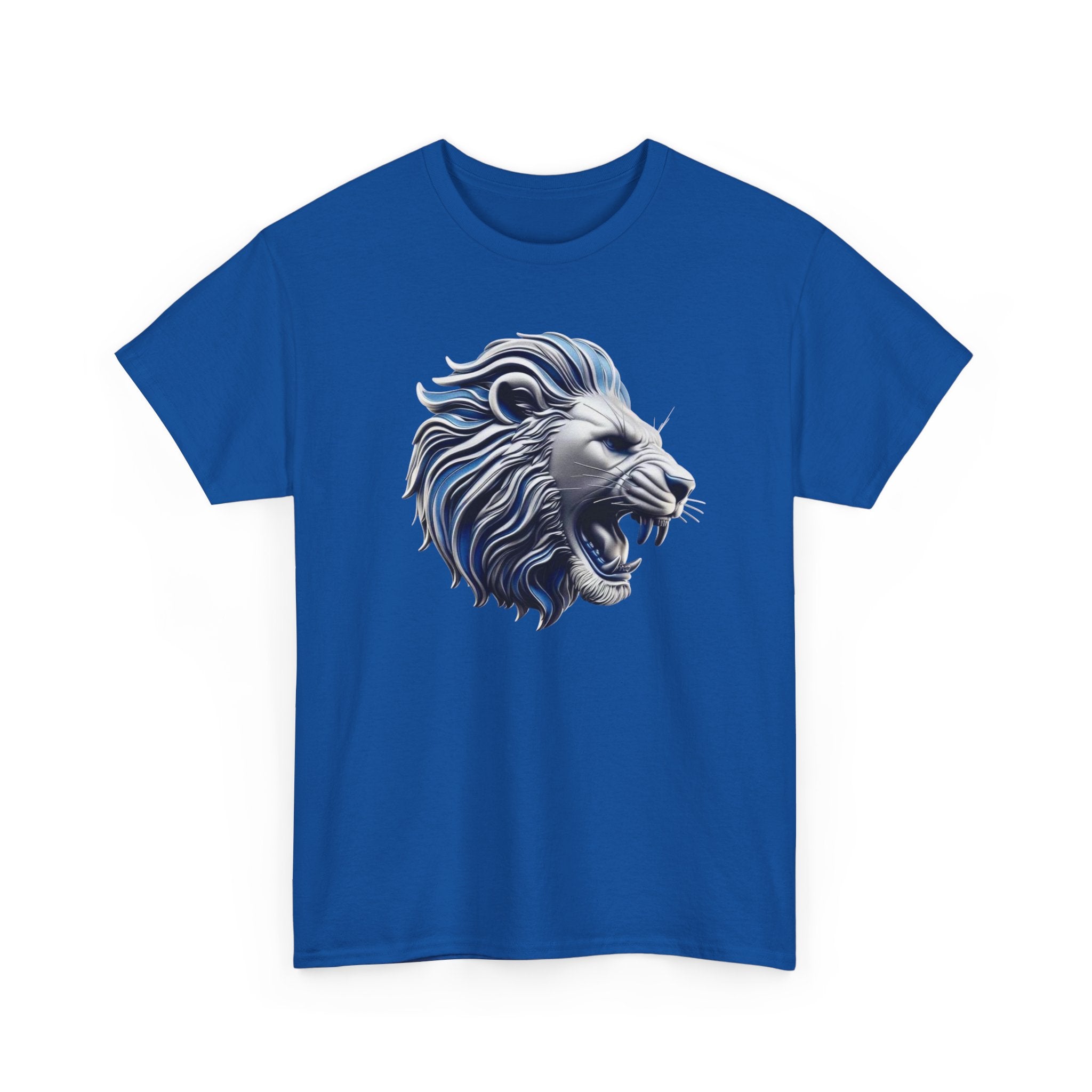 Roaring Blue Lion Graphic Tee — Bold Tribal Lion Head T‑Shirt