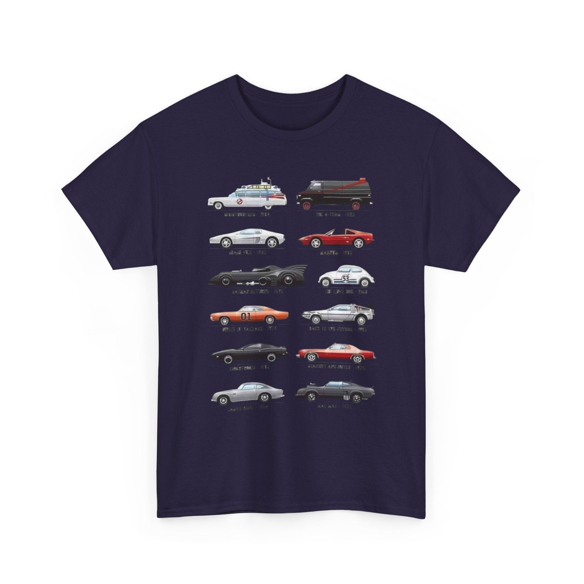 Classic Muscle Movie and TV Cars Tee — Vintage Car Illustration T-Shirt
