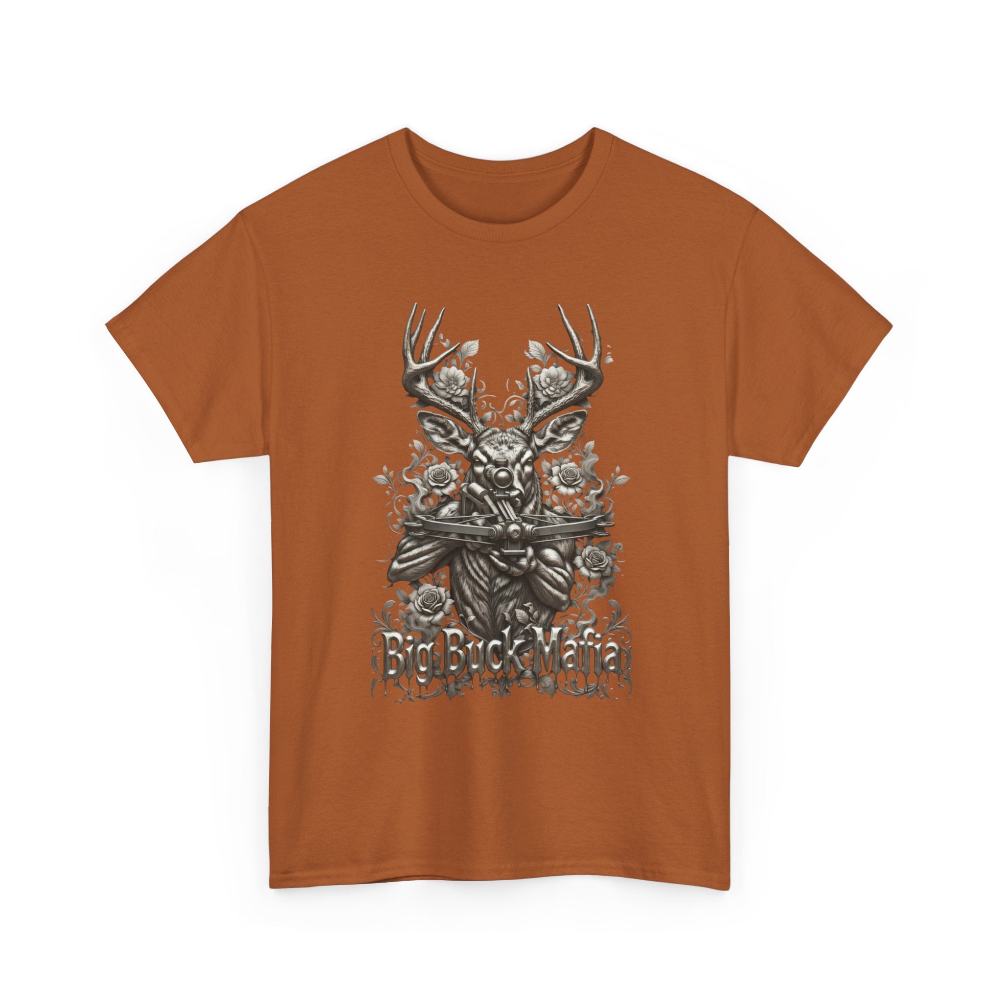 Big Buck Mafia Deer Skull & Rifles Graphic Tee — Rustic Hunting Cabin Shirt