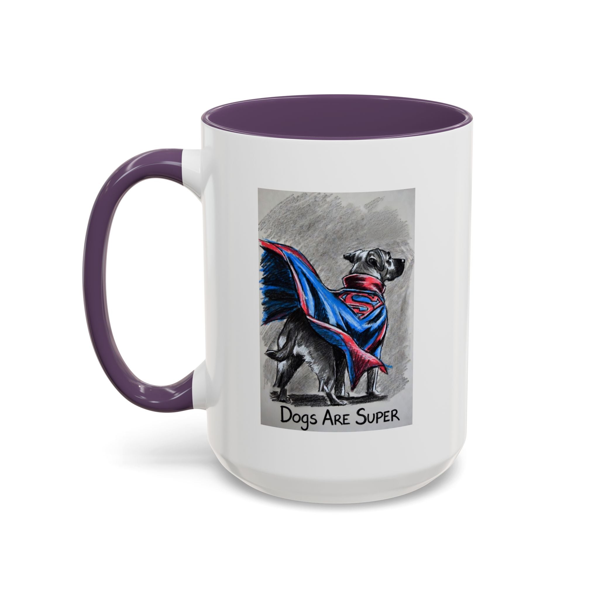 Black Accent Coffee Mug –“Dogs Are Super”  Minimal Monochrome Ceramic Mug (11/15oz)