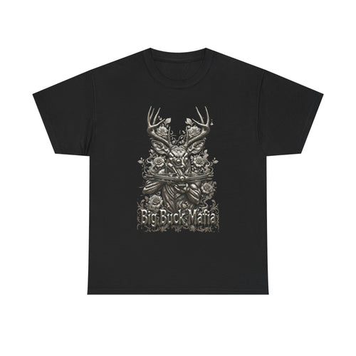 Big Buck Mafia Deer Skull & Rifles Graphic Tee — Rustic Hunting Cabin Shirt