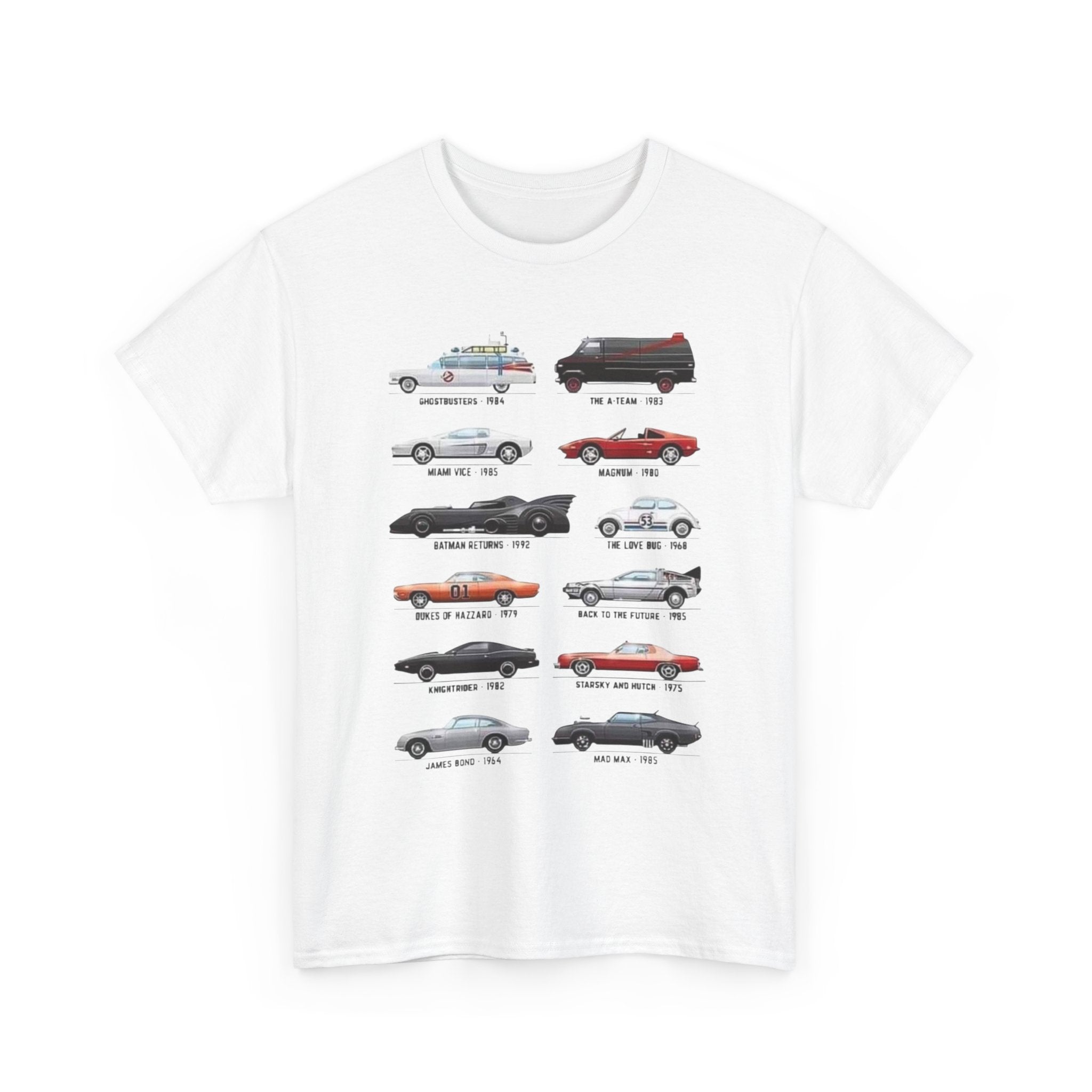 Classic Muscle Movie and TV Cars Tee — Vintage Car Illustration T-Shirt