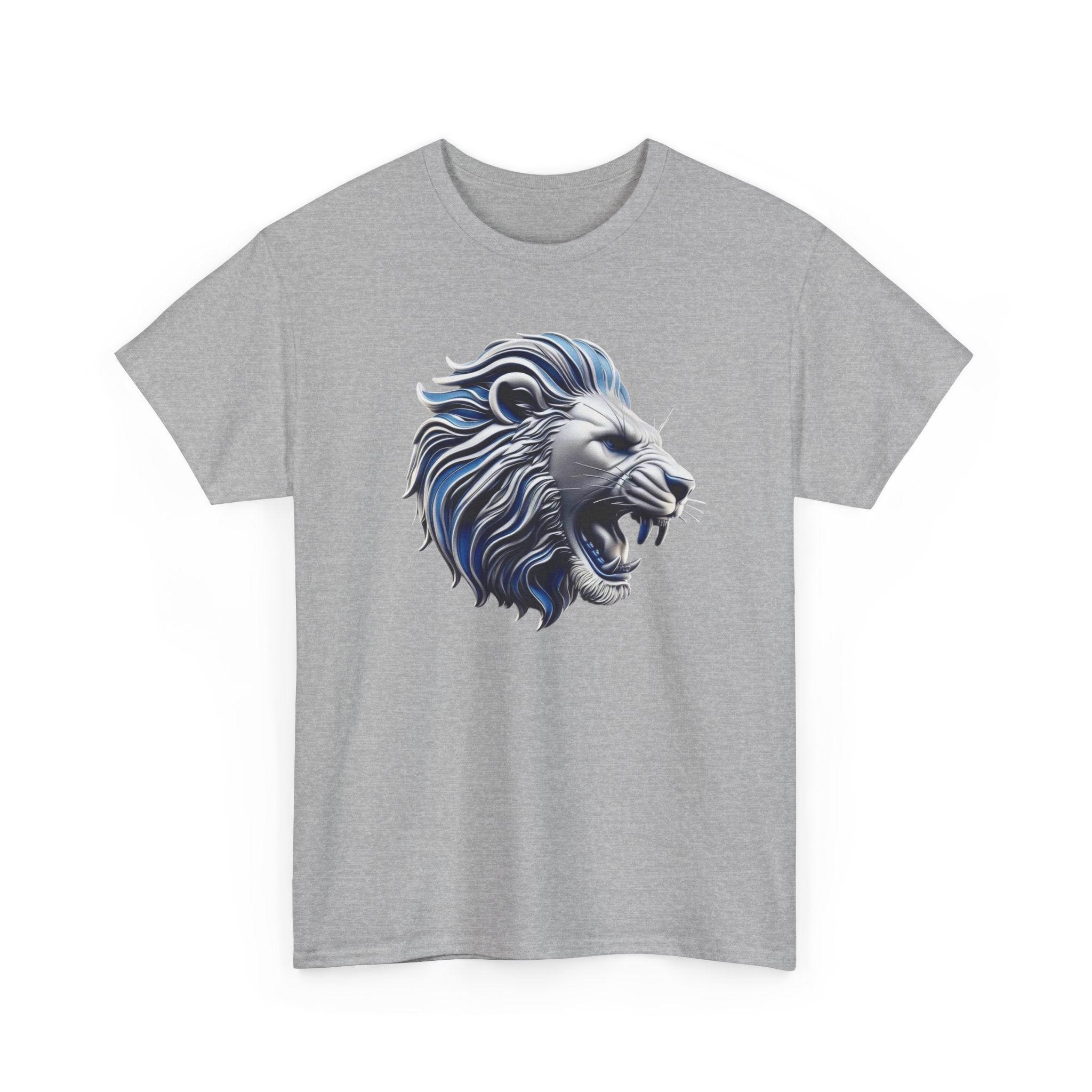 Roaring Blue Lion Graphic Tee — Bold Tribal Lion Head T‑Shirt