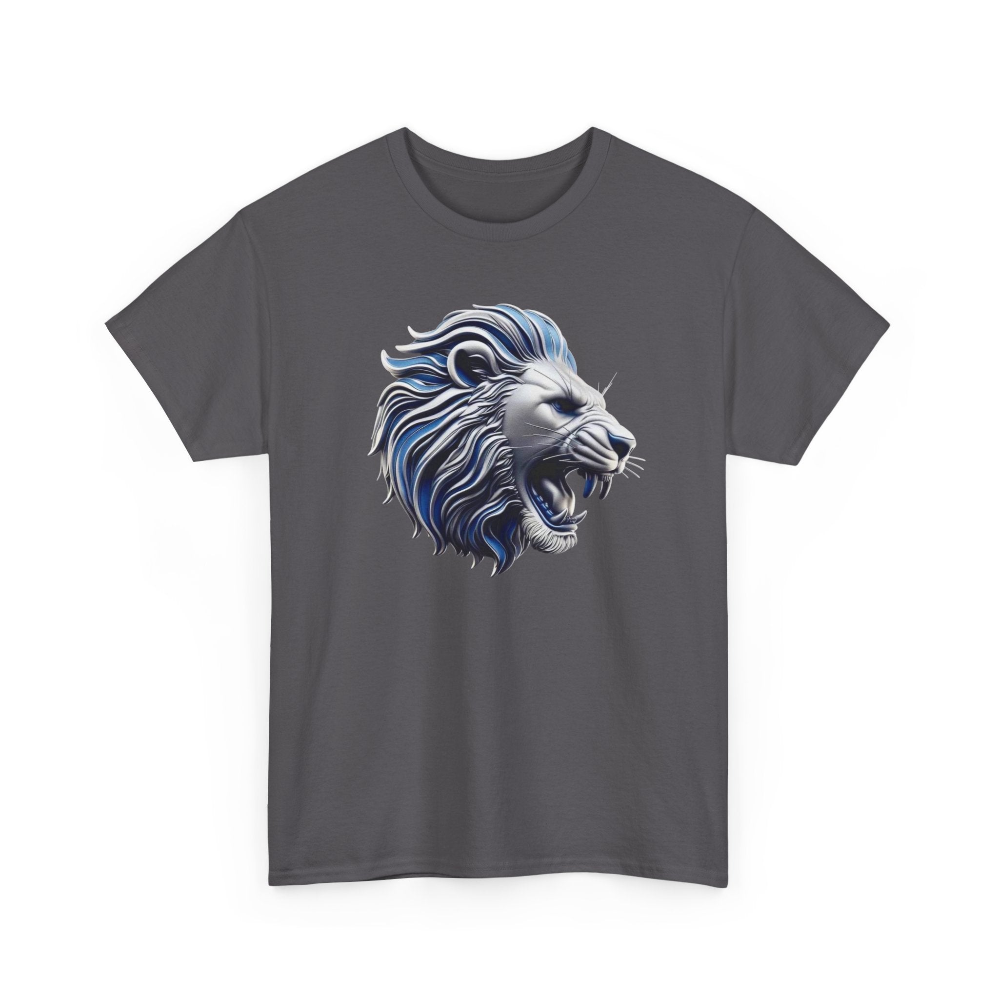 Roaring Blue Lion Graphic Tee — Bold Tribal Lion Head T‑Shirt
