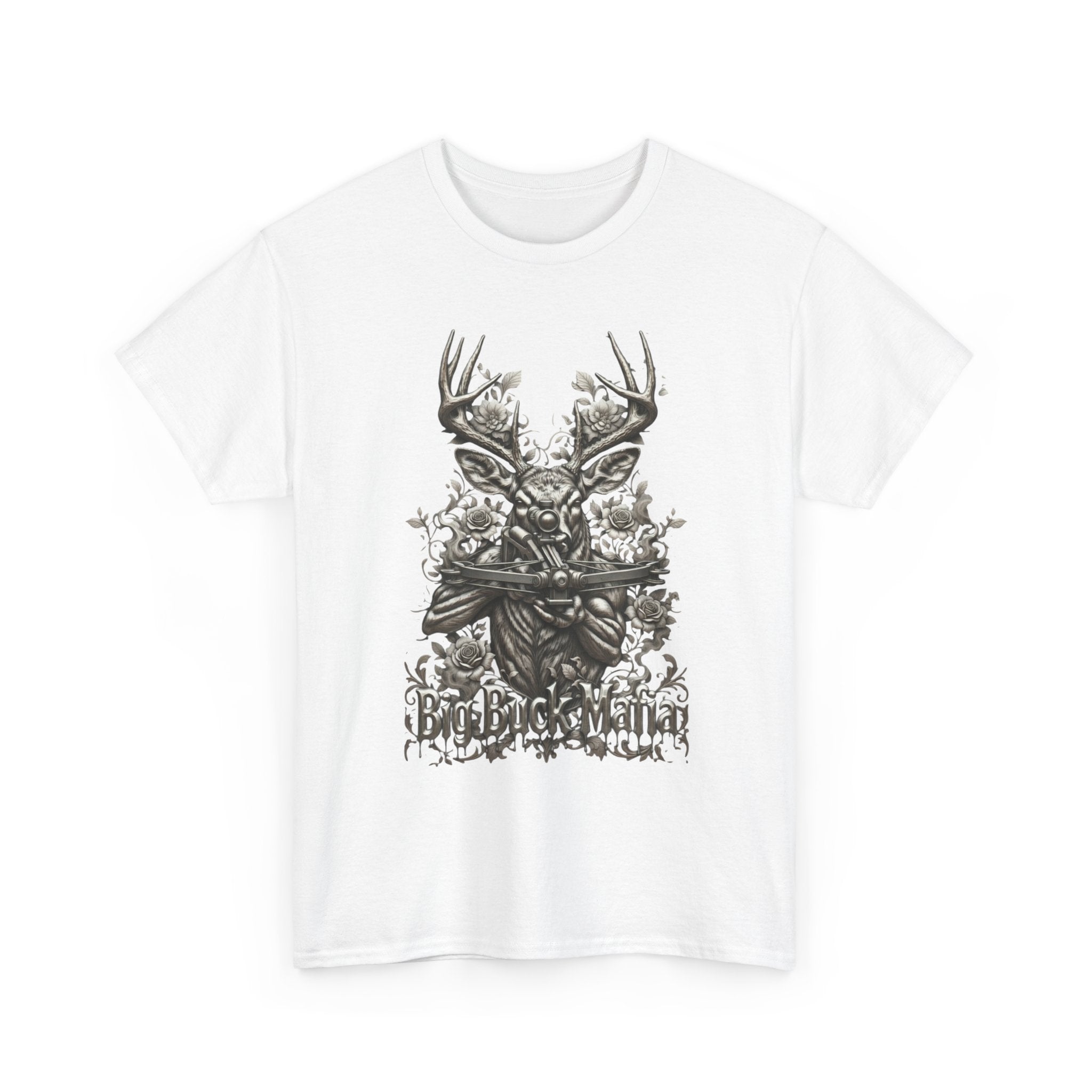 Big Buck Mafia Deer Skull & Rifles Graphic Tee — Rustic Hunting Cabin Shirt