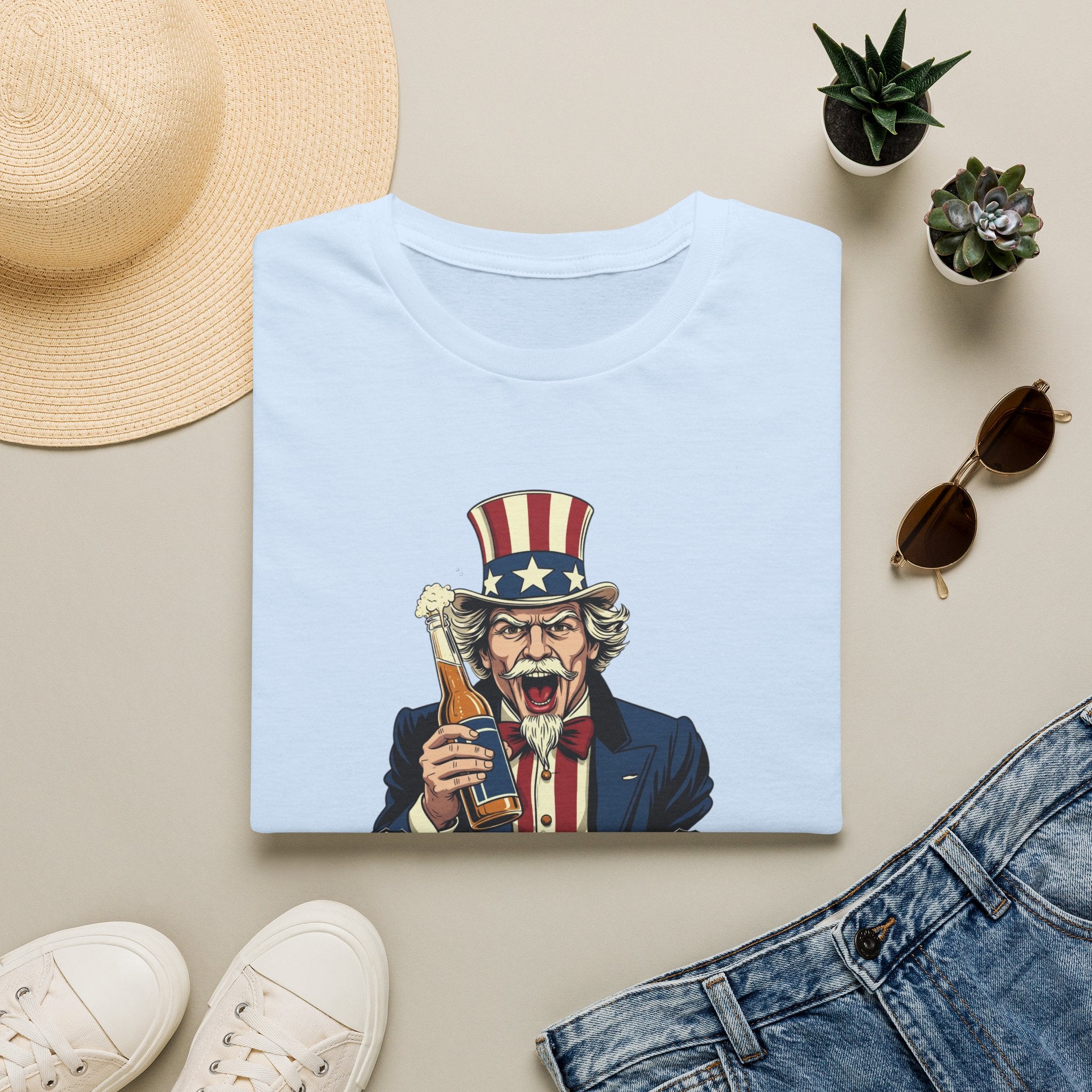 Uncle Sam Beer Graphic T-Shirt — Patriotic "America 250" Party Tee