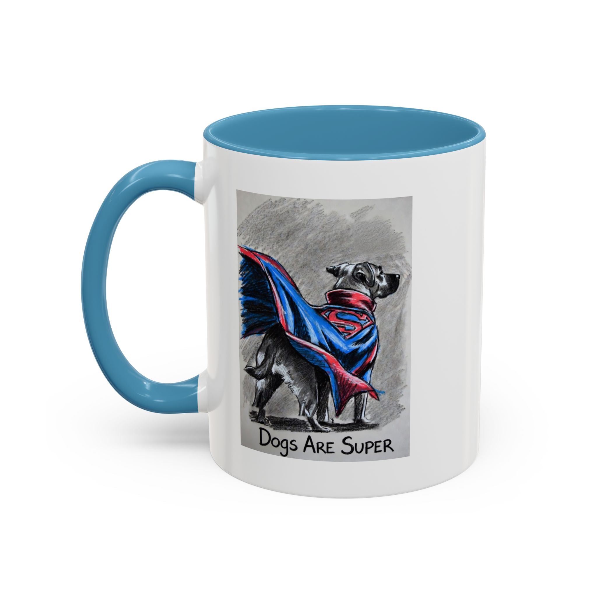 Black Accent Coffee Mug –“Dogs Are Super”  Minimal Monochrome Ceramic Mug (11/15oz)