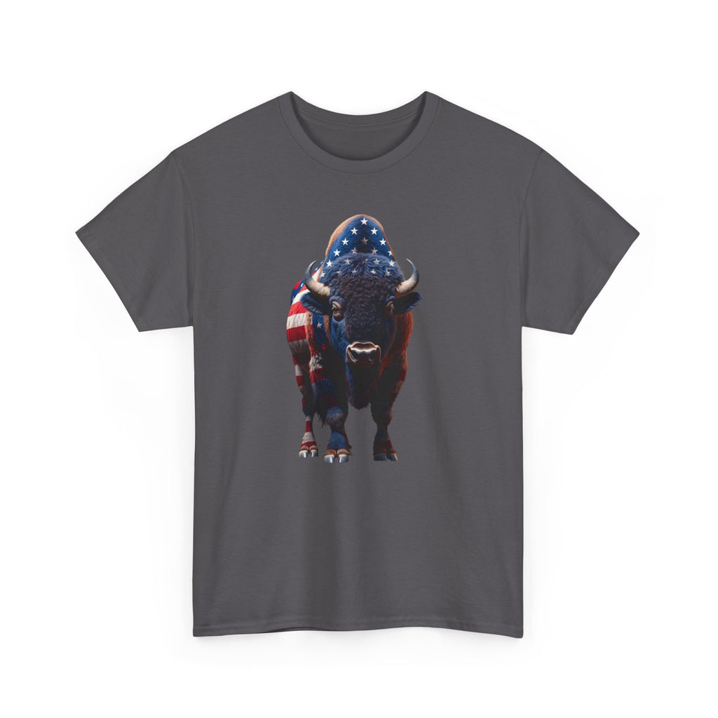 American Flag Buffalo T-Shirt — Patriotic Bison Tee for 4th of July