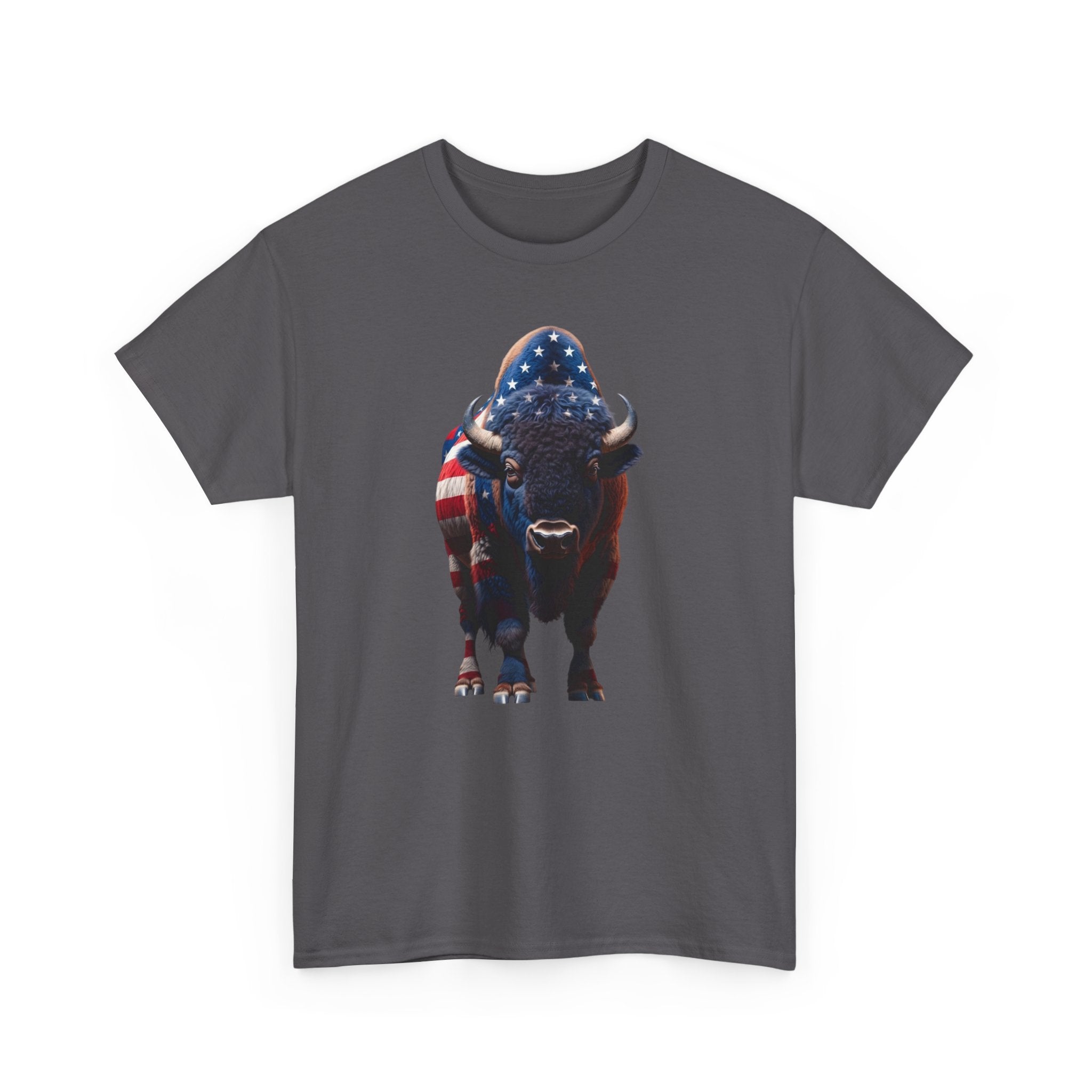 American Flag Buffalo T-Shirt — Patriotic Bison Tee for 4th of July