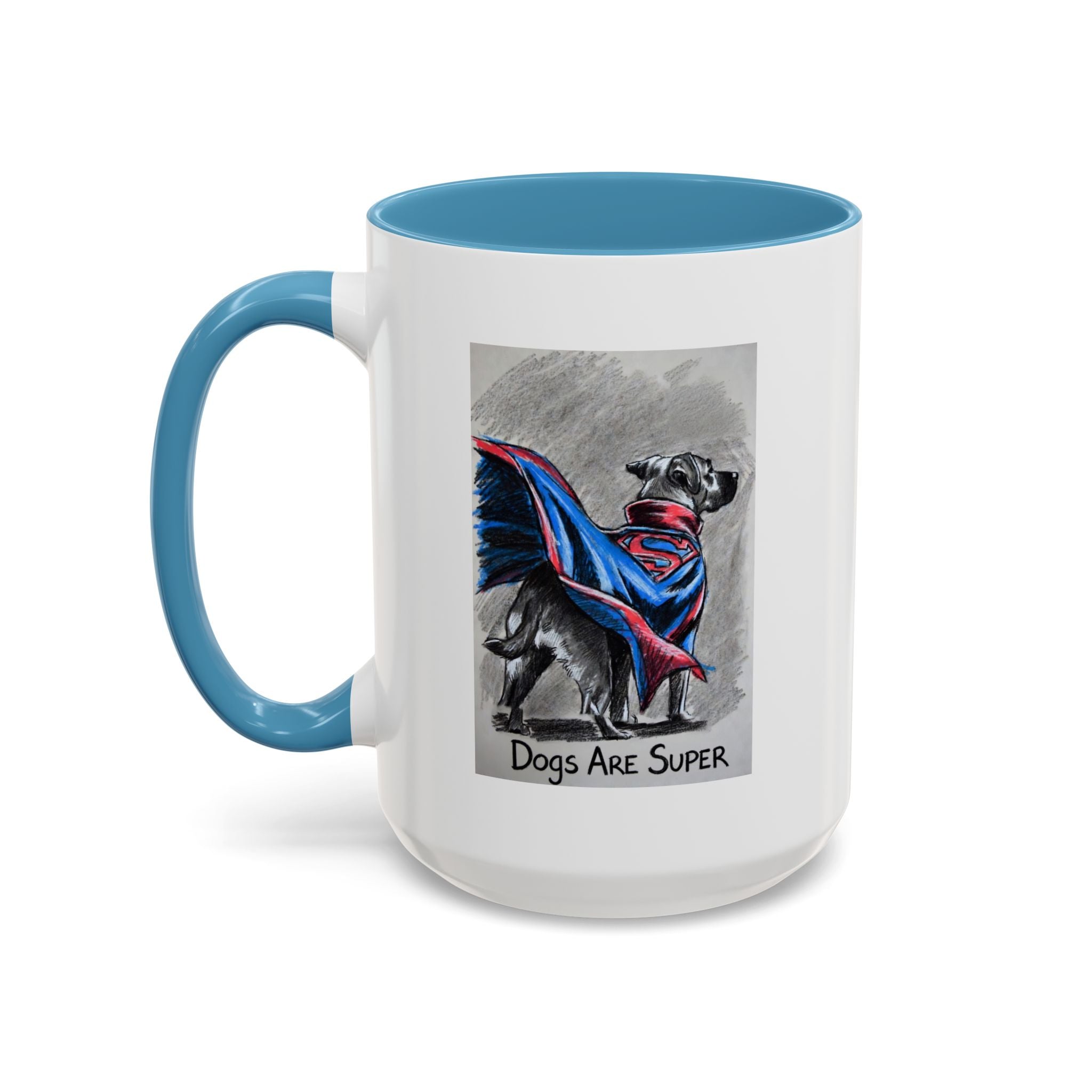 Black Accent Coffee Mug –“Dogs Are Super”  Minimal Monochrome Ceramic Mug (11/15oz)