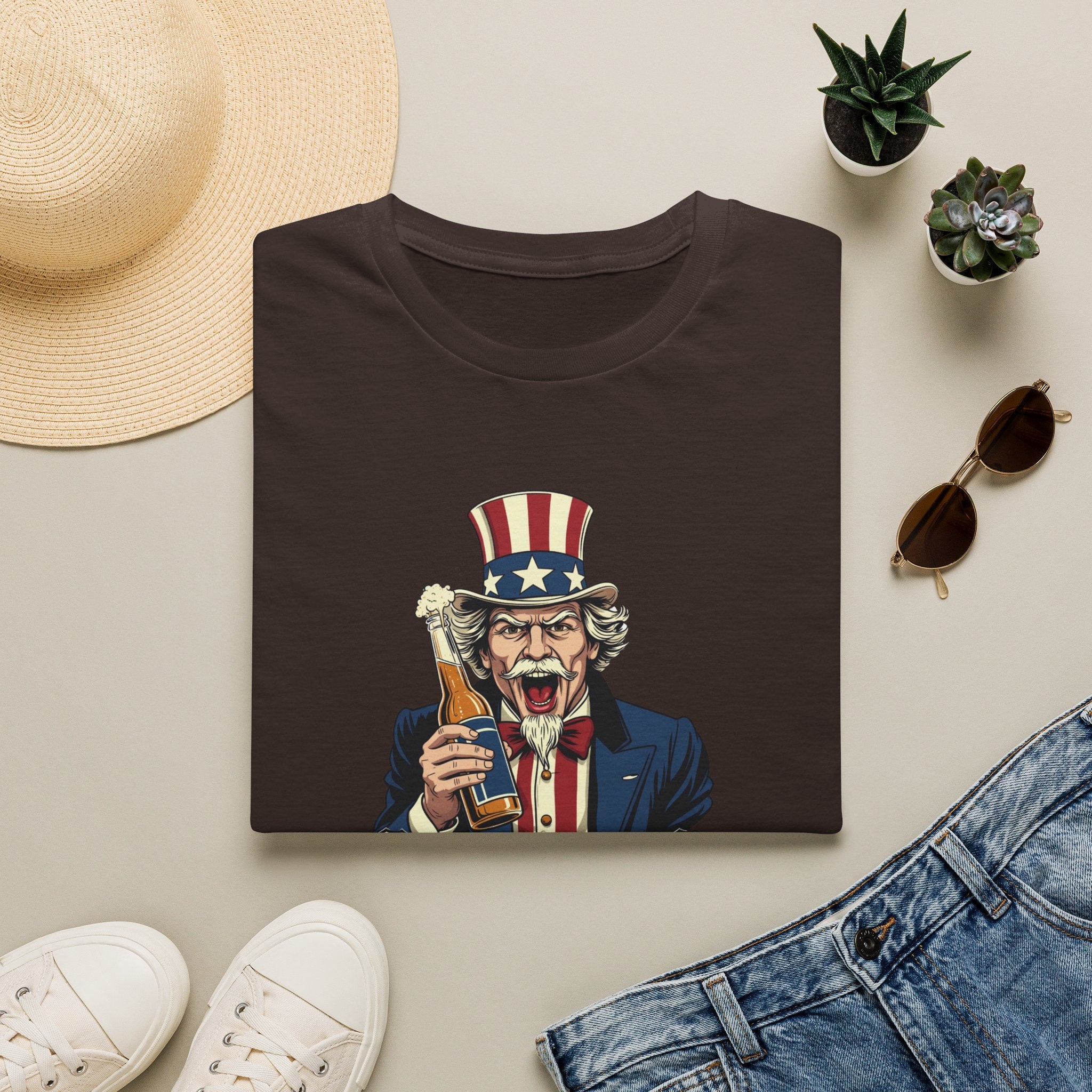 Uncle Sam Beer Graphic T-Shirt — Patriotic "America 250" Party Tee