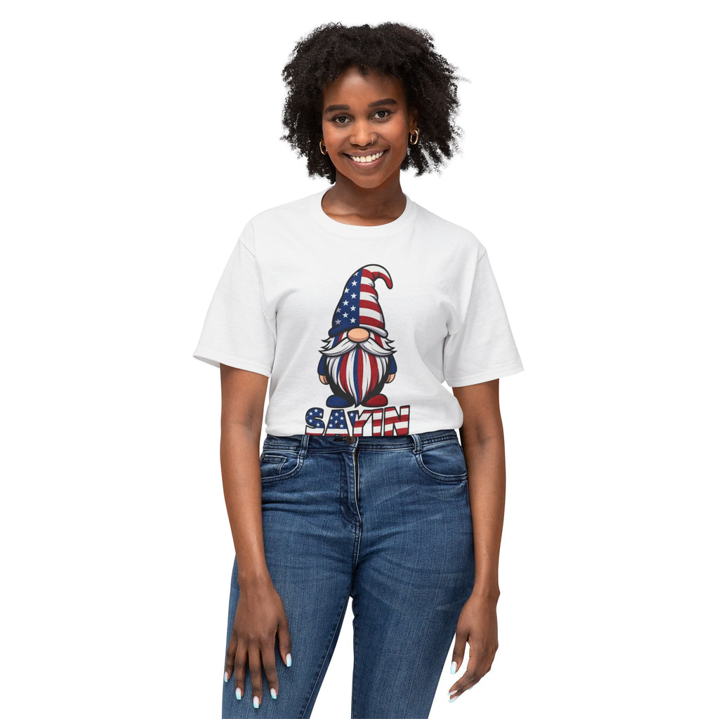 Patriotic “GNOME SAYIN” T-Shirt – American Flag “GNOME SAYIN” Graphic Tee
