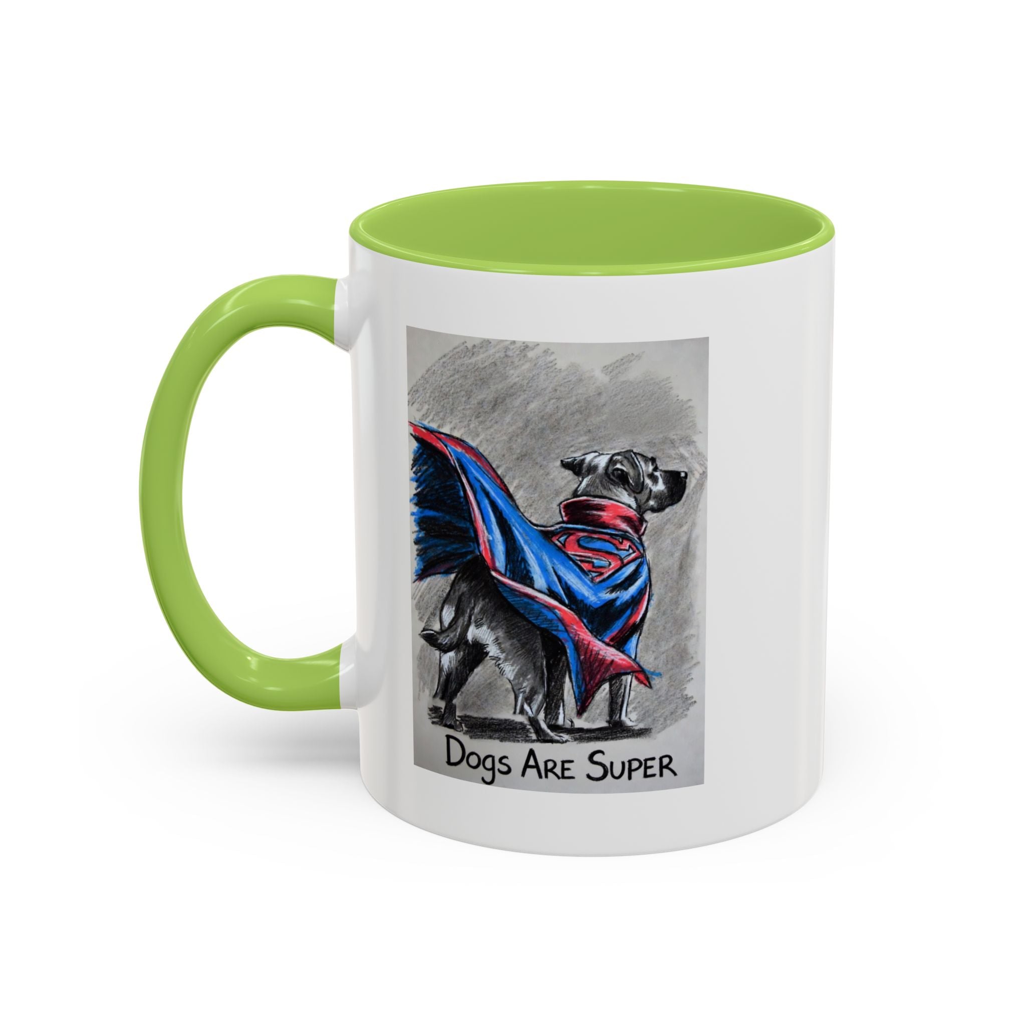 Black Accent Coffee Mug –“Dogs Are Super”  Minimal Monochrome Ceramic Mug (11/15oz)