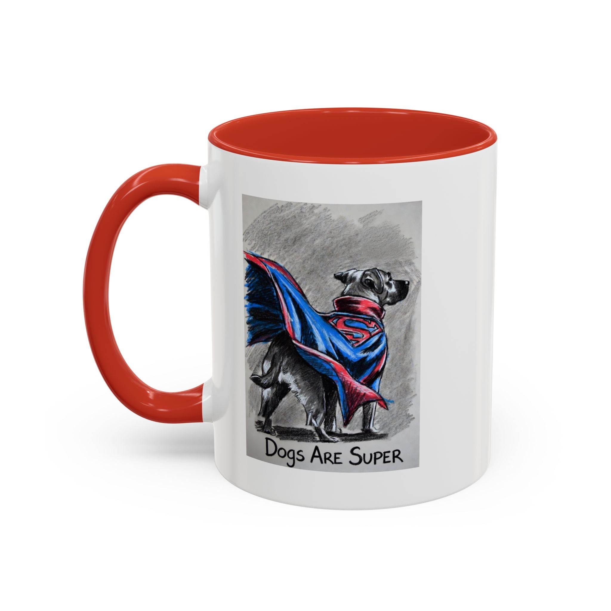 Black Accent Coffee Mug –“Dogs Are Super”  Minimal Monochrome Ceramic Mug (11/15oz)