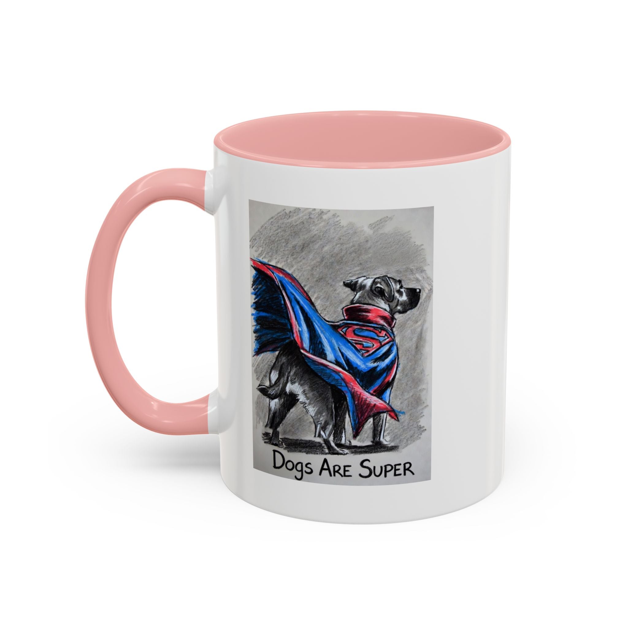 Black Accent Coffee Mug –“Dogs Are Super”  Minimal Monochrome Ceramic Mug (11/15oz)