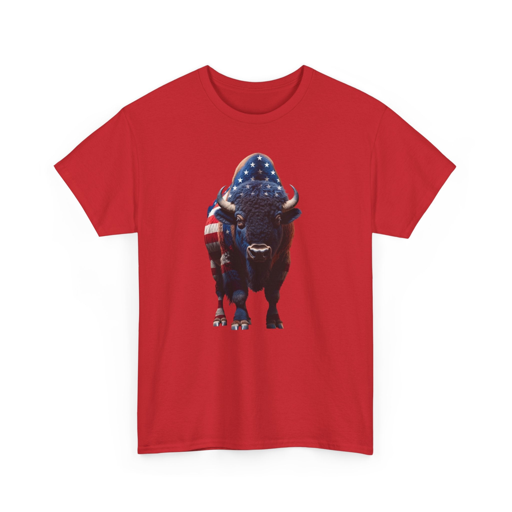 American Flag Buffalo T-Shirt — Patriotic Bison Tee for 4th of July